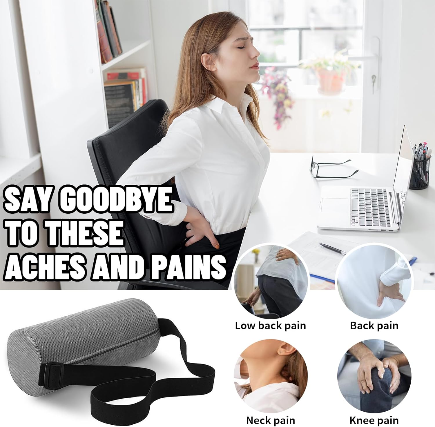 Lendenwirbelstützkissen für Bürostuhl und Auto, ergonomisches Lendenkissen mit Gurt, atmungsaktives Lendenkissen, Rückenstütze, Bandscheibenwürfel, 32 x 12 cm (grau) – Bild 5