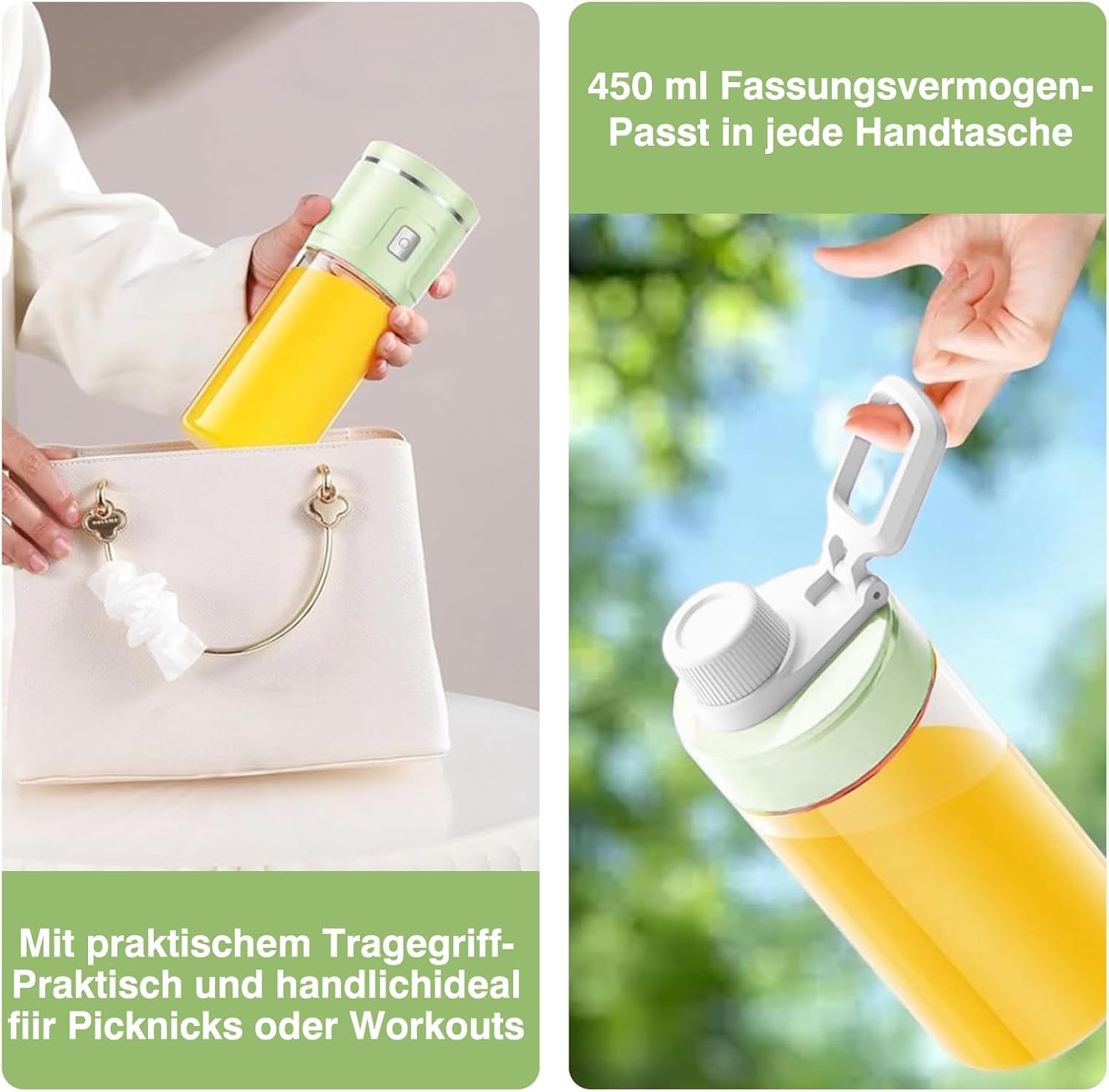 Tragbarer USB-Smoothie-Mixer mit 450-ml-Glasbecher: Perfekter Mini-Mixer für frische Säfte, Shakes, Smoothies und Babynahrung unterwegs – Bild 5