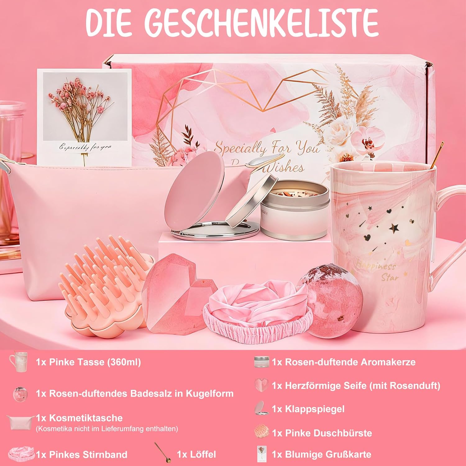 MOWETOO Geschenk für Frauen, Geburtstagsgeschenk für Damen mit Spa-Set mit Rosenduft – Geschenkset für Mutter, Schwester, Ehefrau, Freundin und Kollegen – Bild 5
