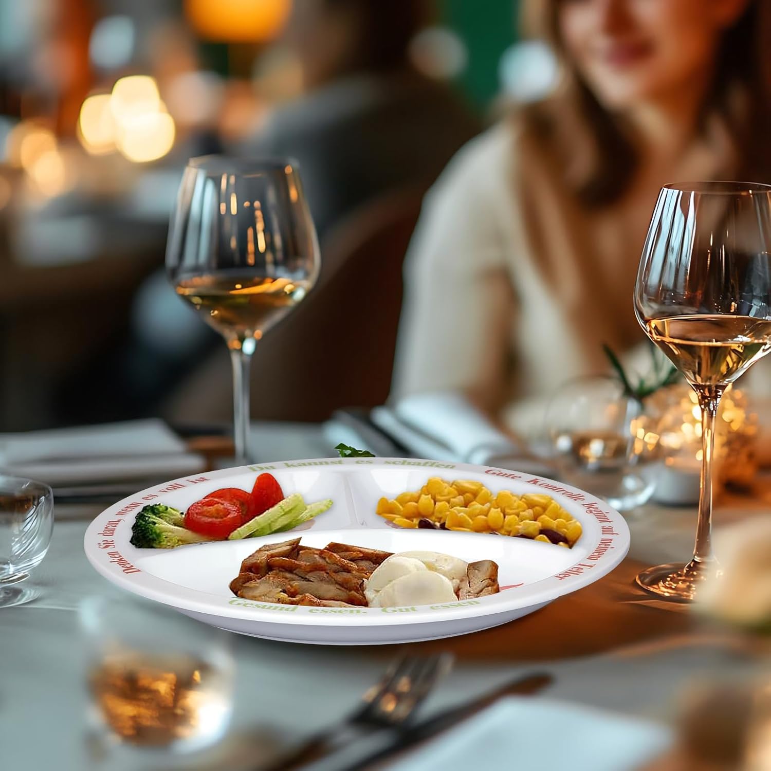 Portionskontrollteller für ausgewogene Ernährung – Teller für gesunde Ernährung für Erwachsene und Jugendliche – Melamin-Unterteilung, Teller zur Gewichtsreduktion, Diabetes (2) – Bild 6