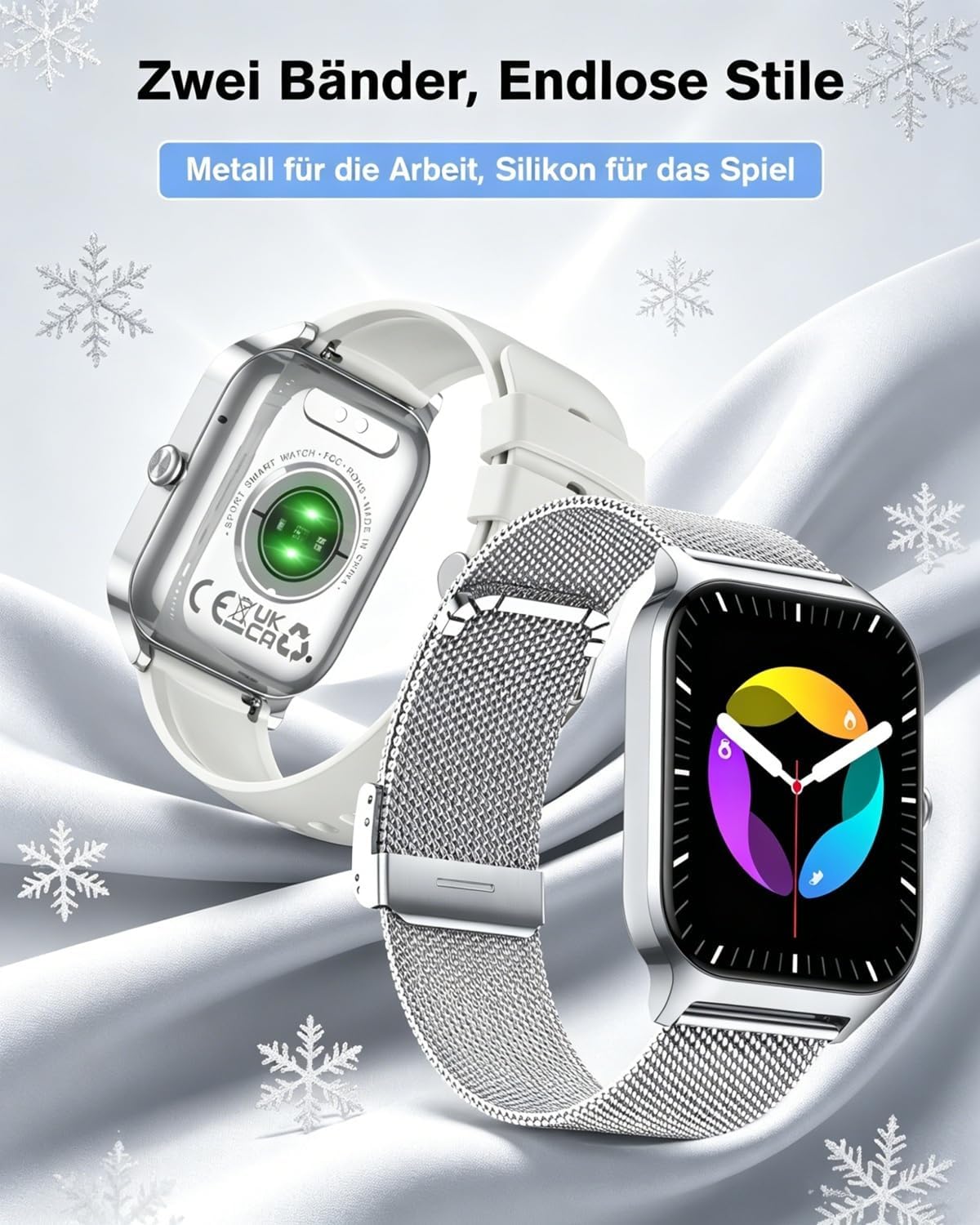 Popglory Smartwatch Herren Damen mit Blutdruckmessung, Bluetooth-Telefonie, AI Fitnessuhr Herzfrequenz, SpO2, Stress, Schlaf, 100+ Sportmodi Fitness Tracker, Schrittzähler, Geschenk für iPhone Android – Bild 2
