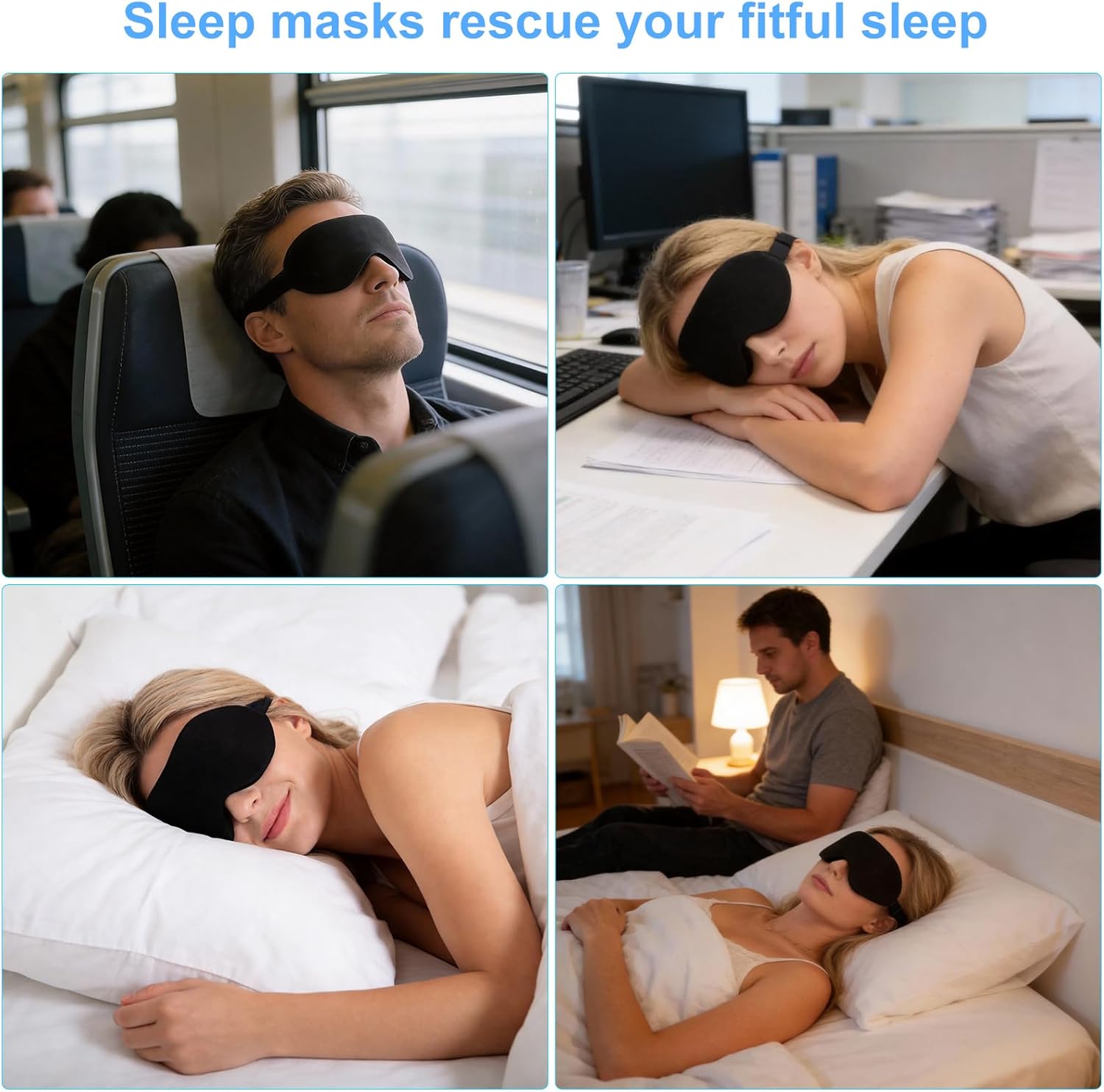 Schlafmaske für Seitenschläfer, 3D-Augenhöhlen-Schlafmaske mit 2 Paar Ohrstöpseln, Augenmaske, Schlafmaske mit verstellbarem Gummiband, Augenbinde, lichtblockierend und atmungsaktiv – Bild 3