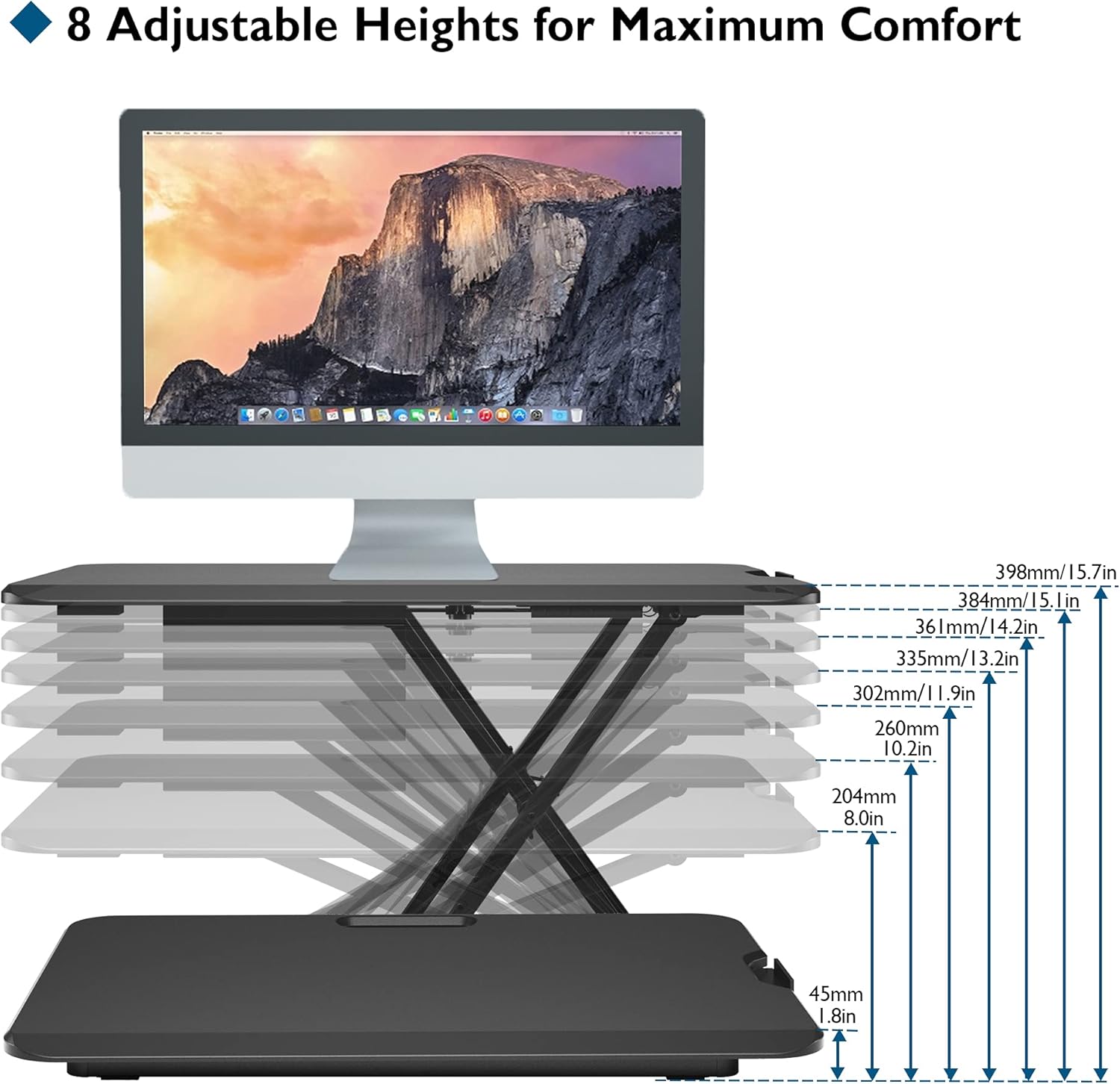 BONTEC Stehpult, Steharbeitsplatz, Stehtisch, ergonomisch, höhenverstellbar, für PC, Computer, Bildschirm, Laptop, 65 x 47 cm, Plattform, 8 kg Tragkraft – Bild 4