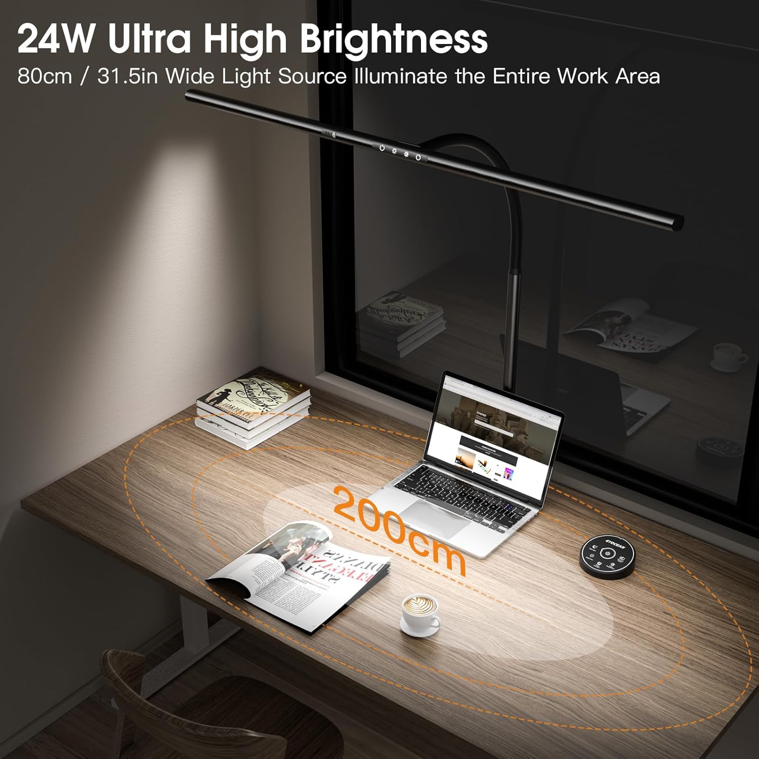 EYOCEAN LED-Schreibtischlampe mit Gestensteuerung und Fernbedienung, 24 W 80 cm klemmbare dimmbare Monitorlampe, Tageslichtlampe für Arbeiter im Büro, Leser, Architekten, Schneider – Bild 2