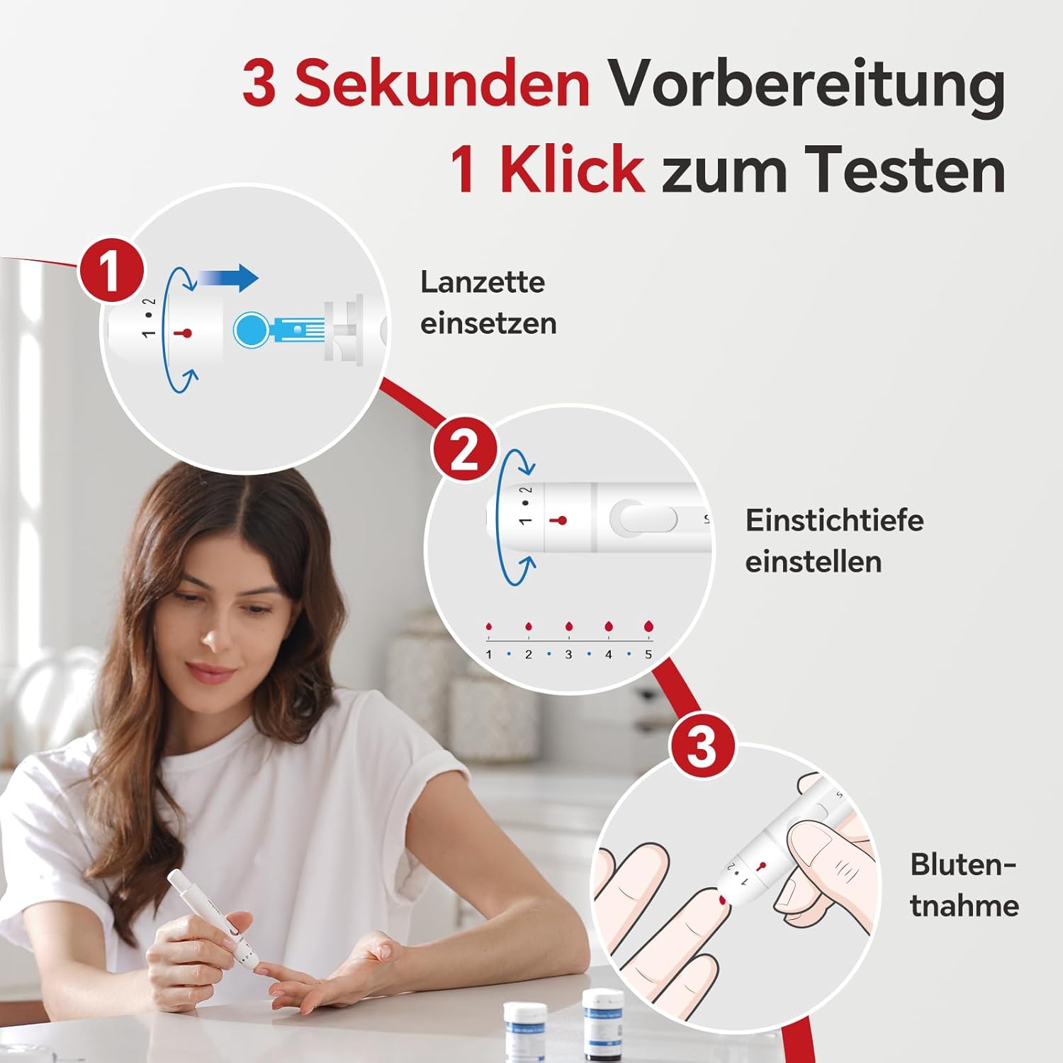 Sinocare Stechhilfe für universelle Tänze, präzise und schmerzfreie Blutzuckermessung, tiefenverstellbar – Bild 4