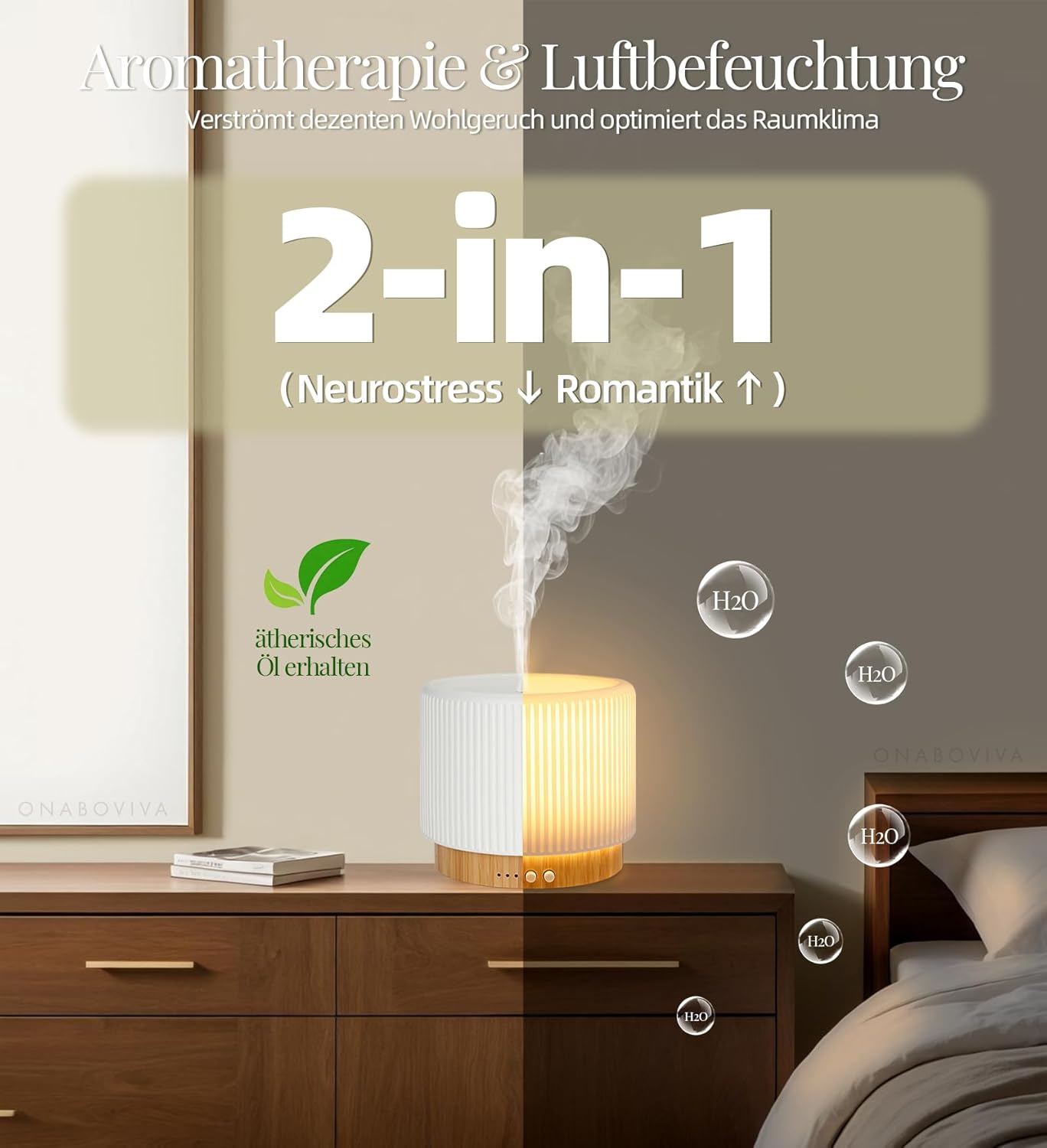 Aromadiffusor – 280 ml Ultraschall-Diffusor für ätherische Öle mit Luftbefeuchtung und Schlaf-Nachtlicht aus Keramik und Bambus, automatische Abschaltung, BPA-frei, geräuschlos, ideal für Zuhause, Büro und als Geschenk – Bild 2