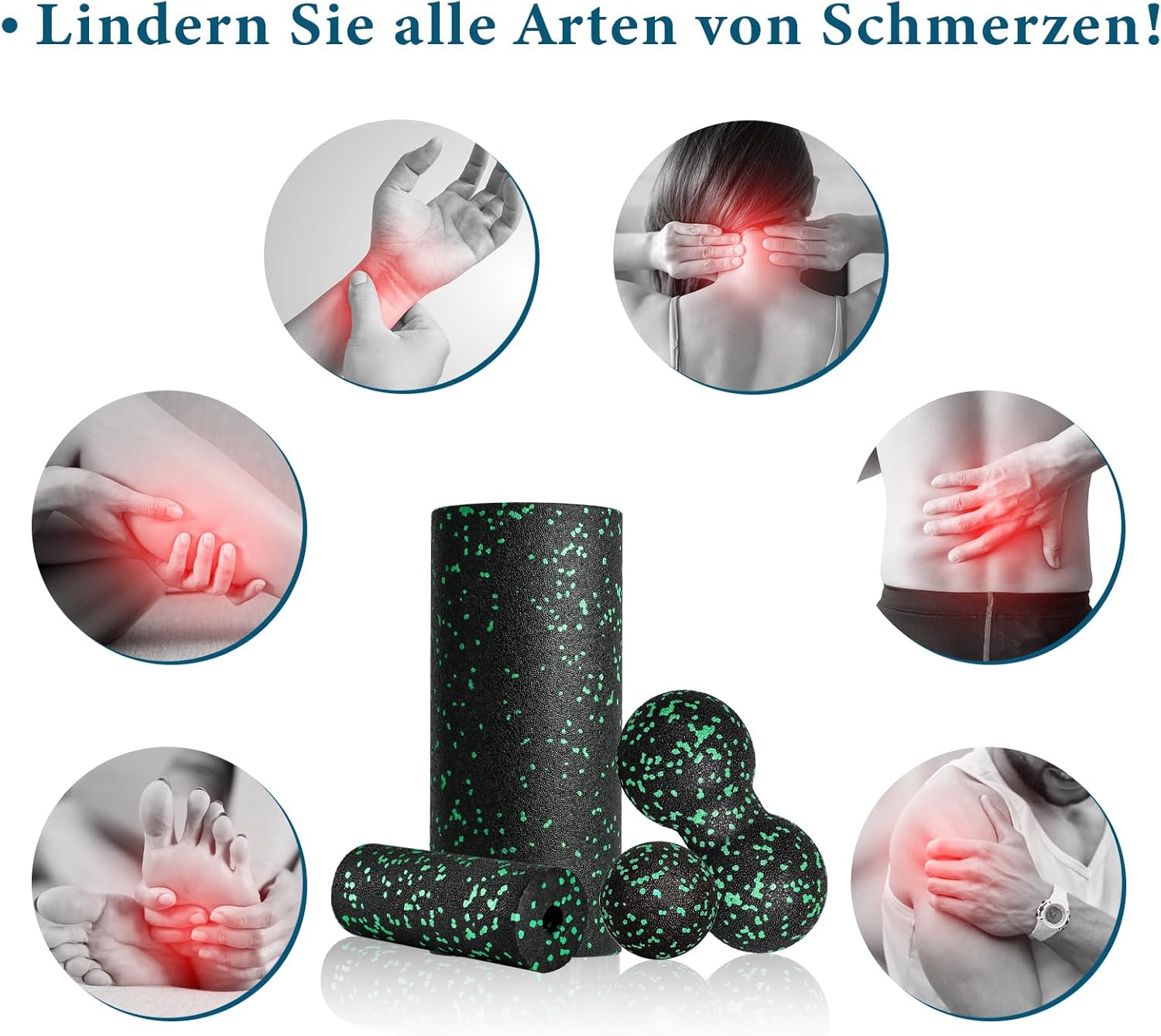 Faszienrollen-Set, Schaumstoffrolle, Faszien-Set mit Faszienball, Mini-Faszienrolle klein und Duoball für Yoga, Faszientraining, Muskeln, Grün – Bild 6