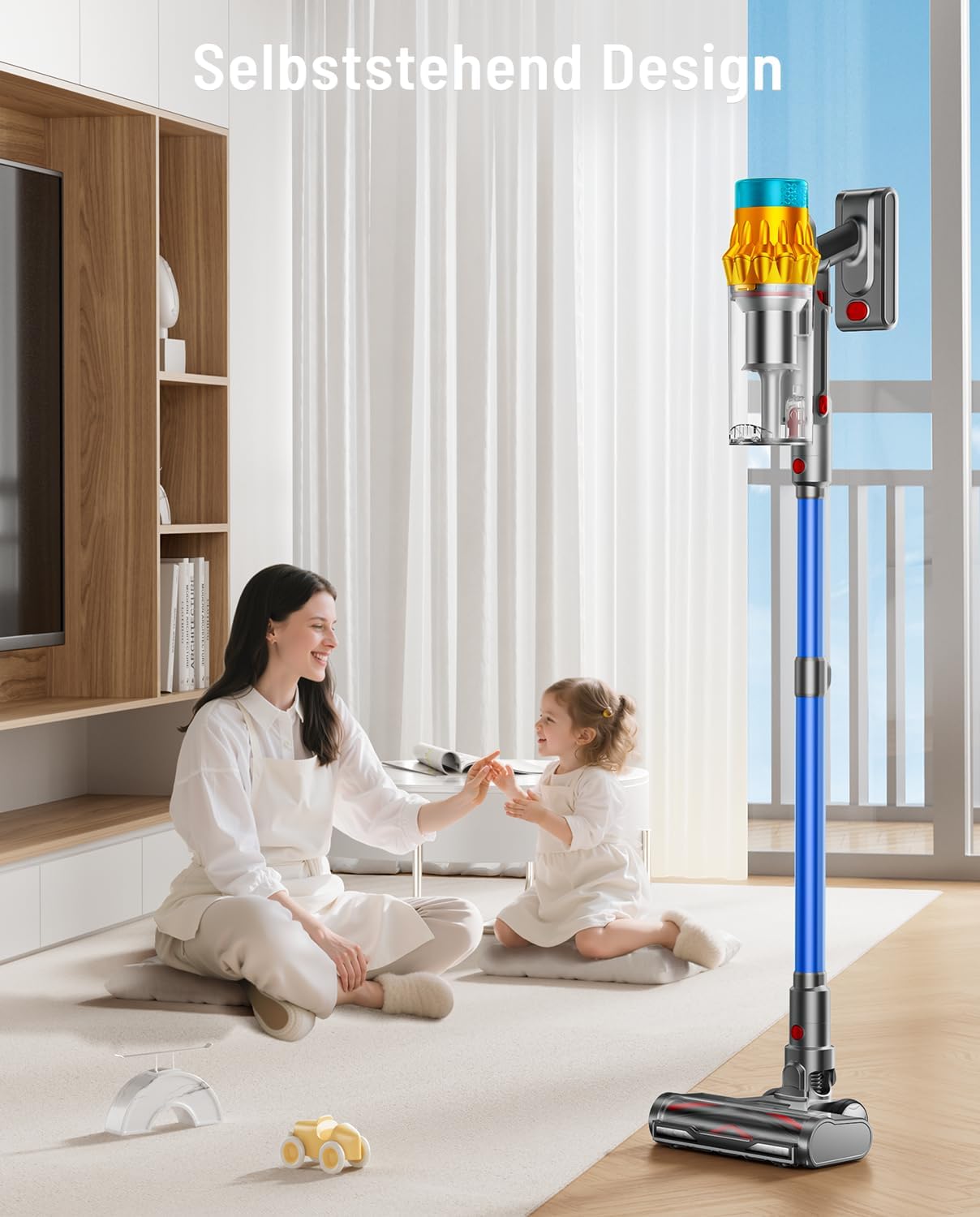 Akku-Staubsauger, 50 KPA/600 W/70 Min. Akku-Staubsauger mit Selbstaufstellung, 1,8 l großer Staubbecher, Anti-Tangle-Bürste, 8-stufiges Filtersystem, grünes Licht für Hartböden, Teppiche, Tierhaare – Bild 4