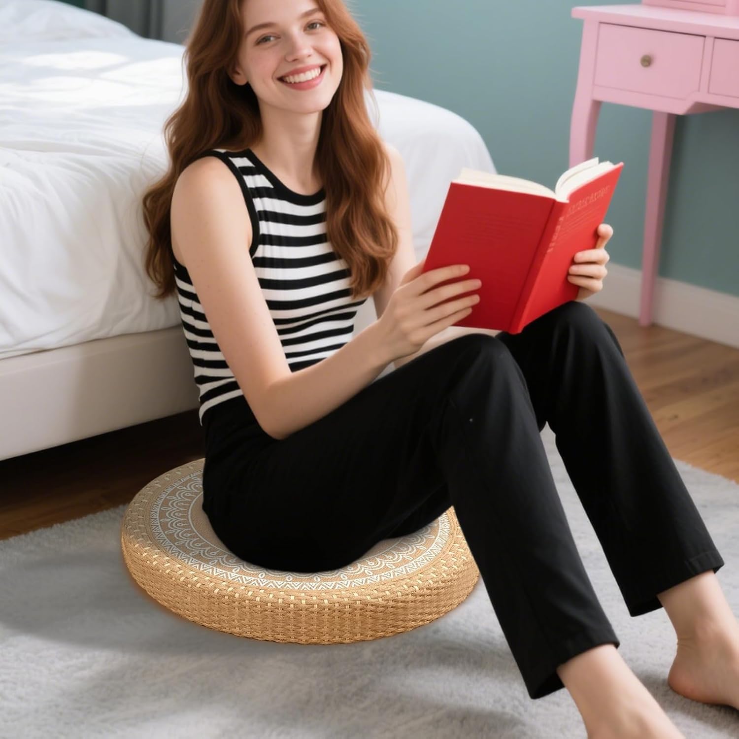 Yogakissen - Meditationskissen | Coussin Round Ground für Handy | waschbarer Baumwollbezug, Füllung mit Dinkelspelz | Stabiler und weicher Sitzkomfort für Kamin, Yoga, Wohnzimmer – Bild 3