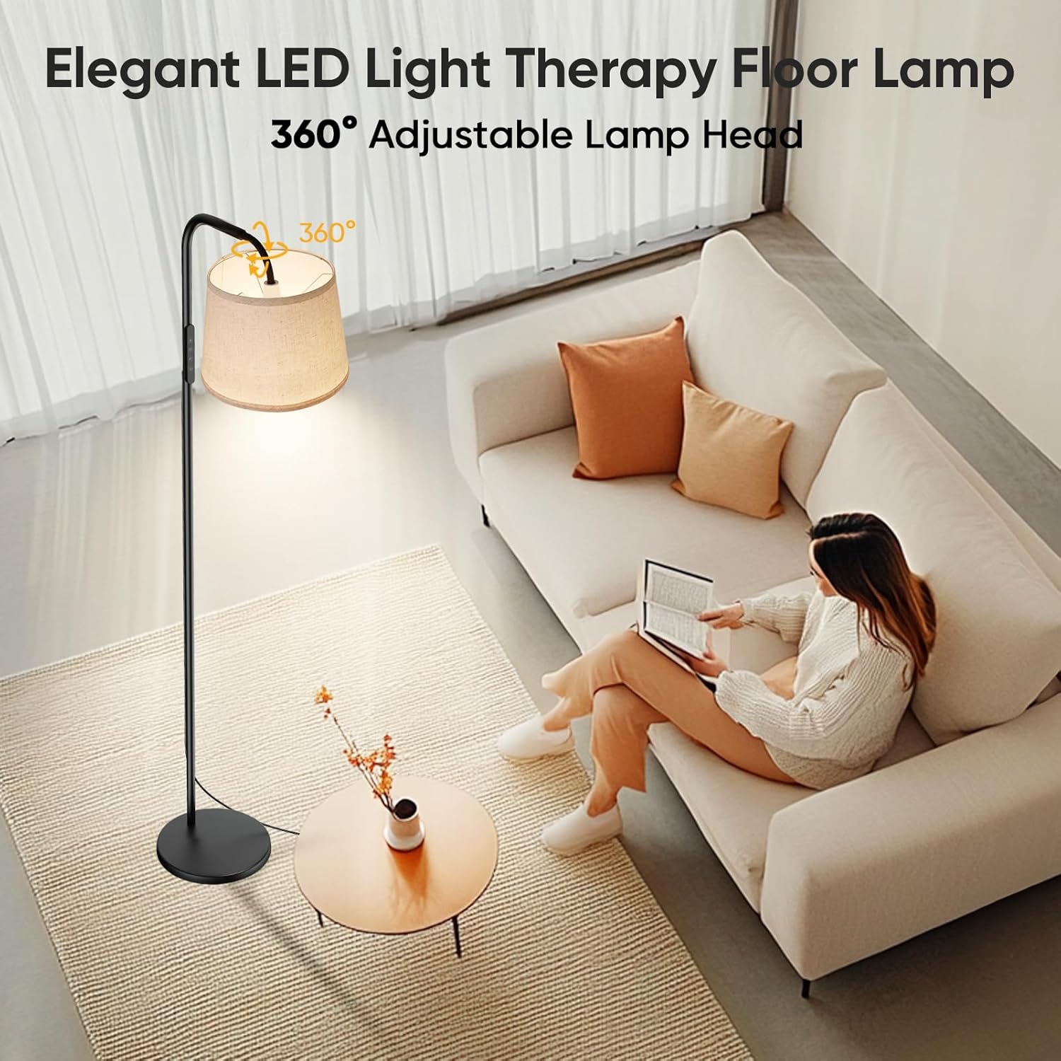 Caromolly Lichttherapielampe 10000 Lux Tageslichtlampe Simulation von Tageslicht, Lichttherapie Stehlampe mit Fernbedienung, 3 Farbtemperaturen, Dimmer und Timer – Bild 6