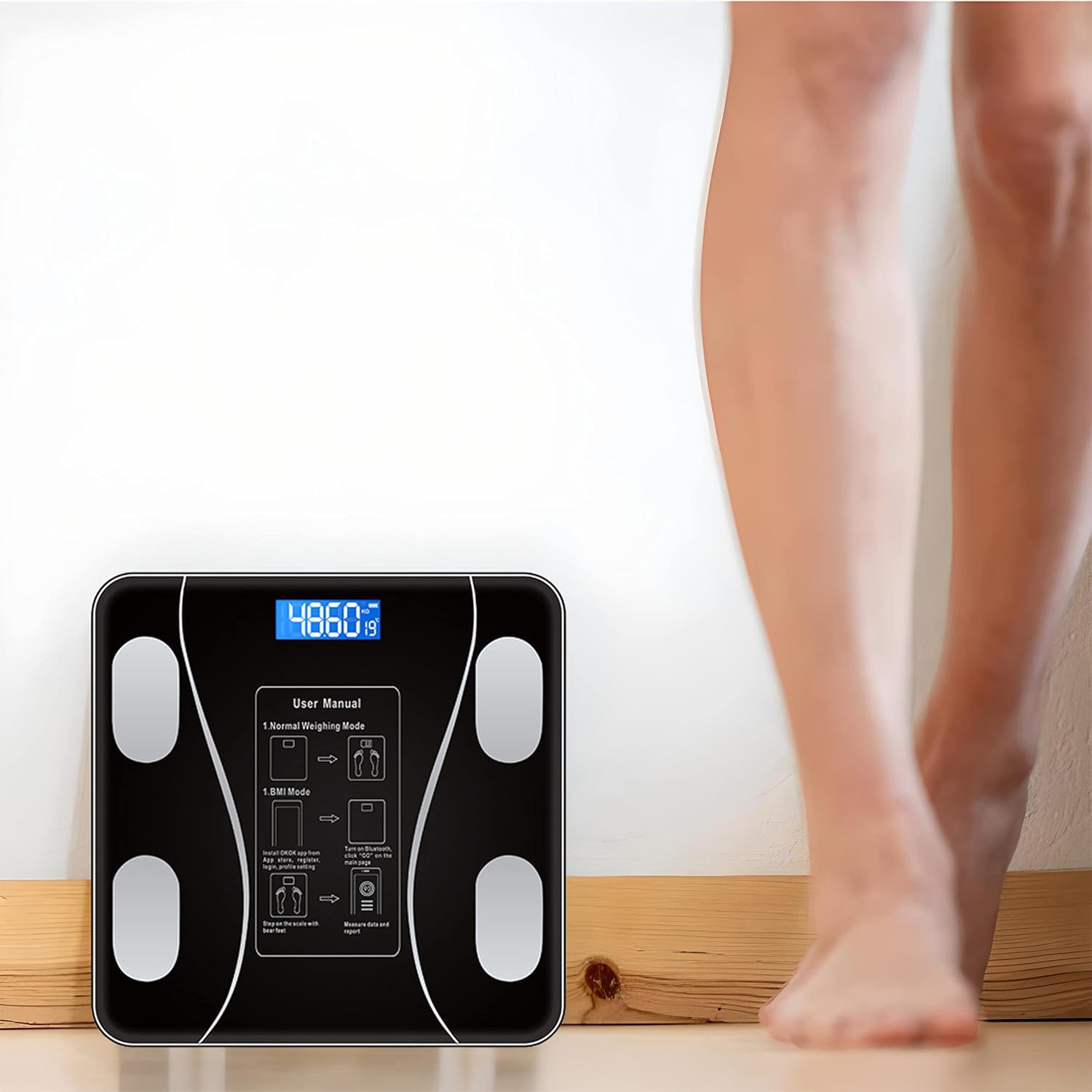 Retoo Personenwaage, Körperfettwaage, digital, mit Körperanalysewaage, kompatibel mit Tuya, Google Fit People, Bluetooth, gehärtetes Glas, für Muskelmasse, Körperfett, BMI, Wasser, Skelettmuskulatur, Schwarz – Bild 5