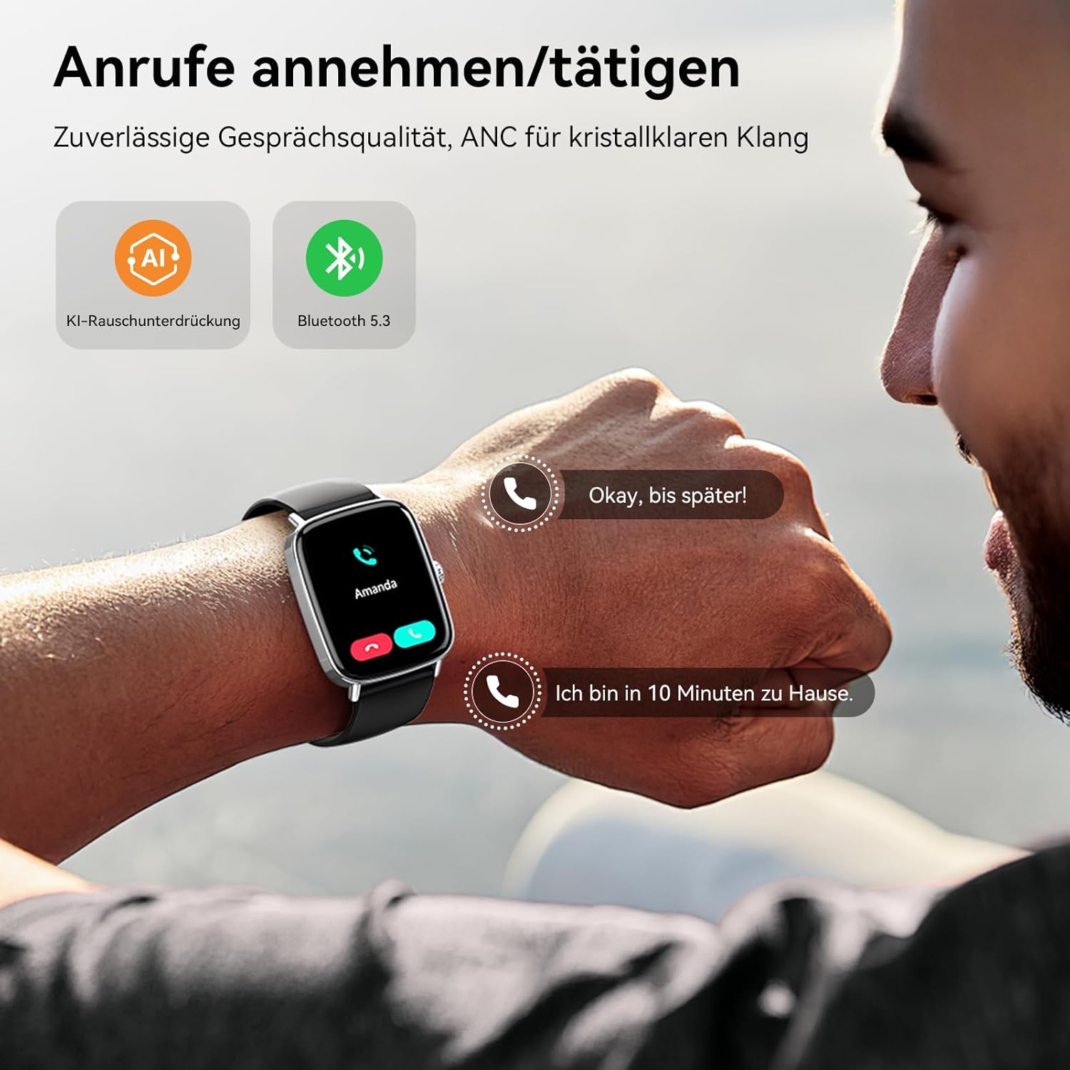 Smartwatch Herren Damen 1,85 Zoll Smartwatch mit Telefonfunktion, Fitnessuhr mit Herzfrequenzmesser, Schlafmonitor, SpO2, 110+ Sportmodi, Schrittzähleruhr, IP68 wasserdichte Sportuhr für Samsung/iPhone/Android – Bild 3