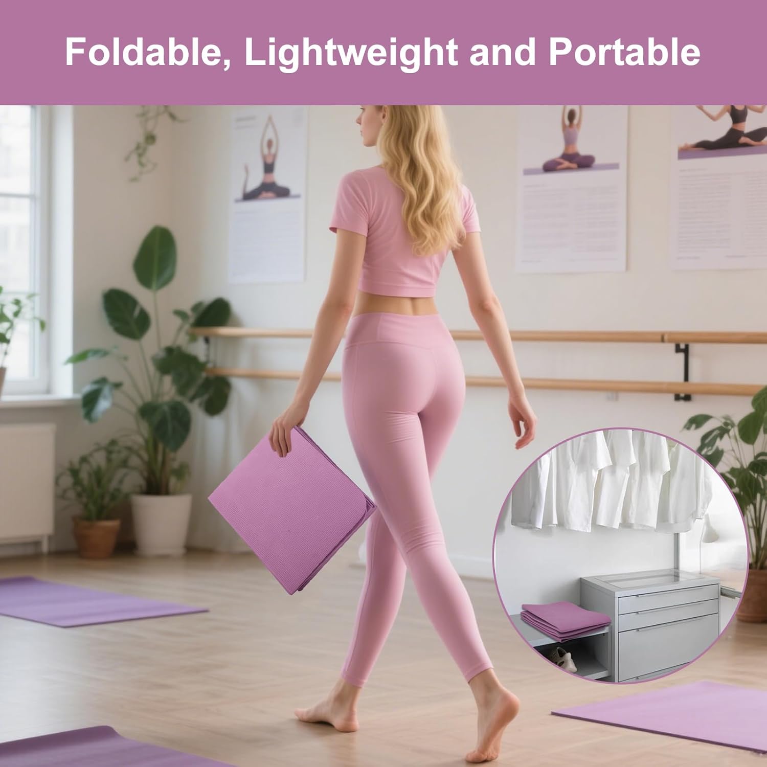 Faltbare Yogamatte, TPE-Übungs-Pilatesmatte, Yogamatte, Fitnessmatte, 183 x 61 cm, 5 mm dick, Sportmatte für Pilates, Gymnastik, Reisen und Sport – Bild 6