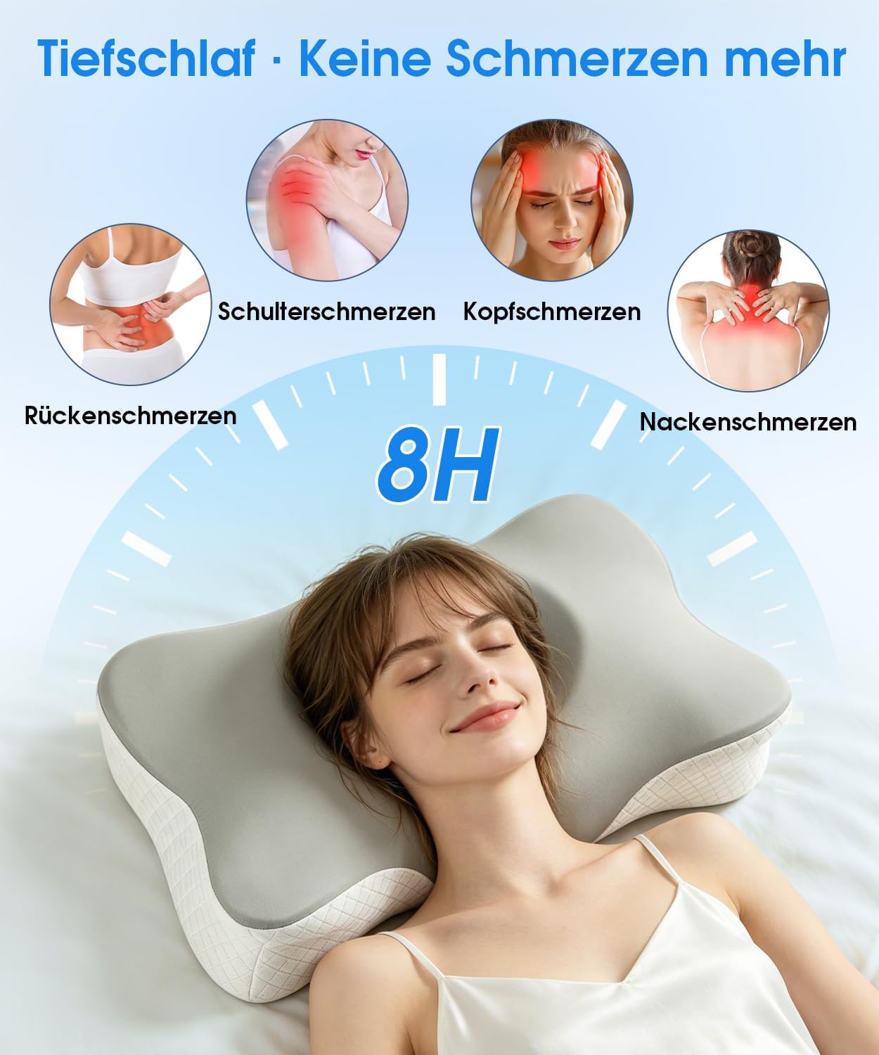 EASICUTI Nackenkissen, ergonomisches Kissen mit 2 kühlenden, waschbaren Bezügen, Memory-Schaum-Nackenstützkissen, Schmetterlingskissen für Seiten-, Rücken- und Bauchschläfer, 2 Höhenstufen – Bild 4