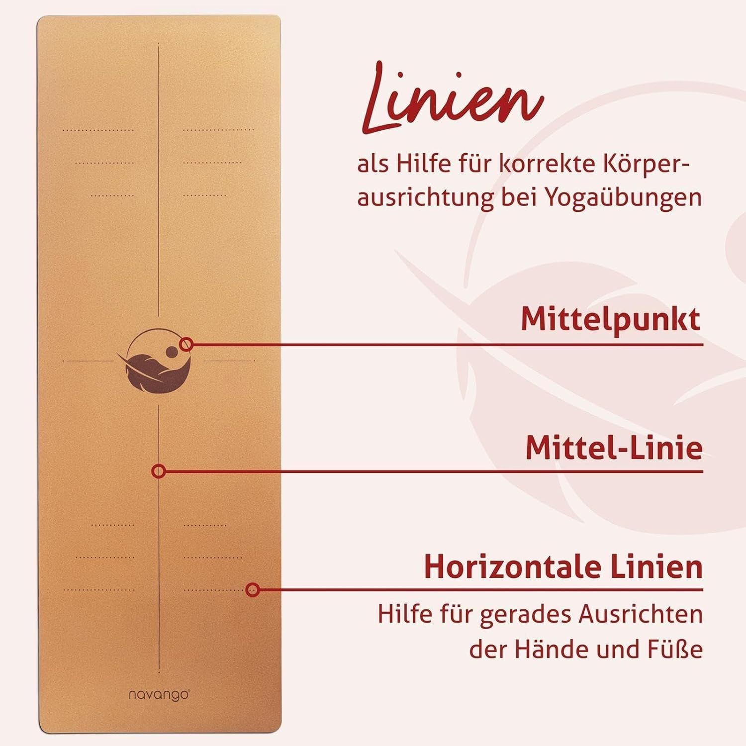 Yogamatte aus Kork | Inklusive Yogagurt | 4 mm dick | Natürliche dünne Yogamatte aus Naturkautschuk und Kork | Mit Hilfslinien | Yogamatte rutschfest und schweißfest | Yoga-Set-Tragegurt – Bild 5