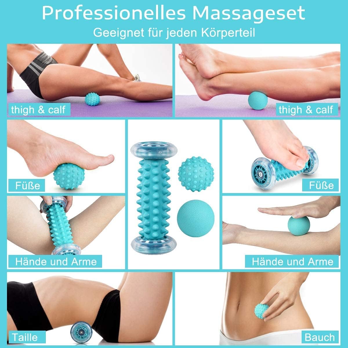 BOENFU Igelball Fußmassageball 3er Set Fußmassageroller Faszienball für Füße, Innovativer Fußmassageroller Fußigelball zur Linderung von Muskelkater – Bild 2