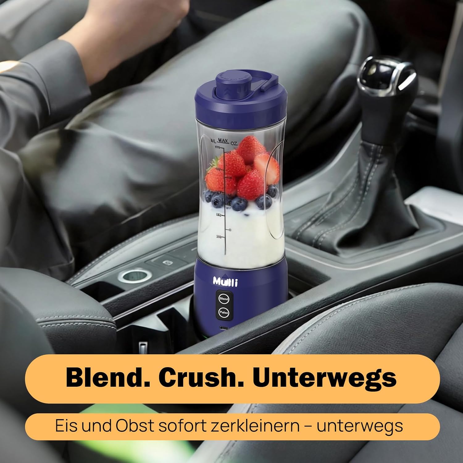 Mulli Tragbarer Mixer, kabelloser 600-ml-Mixbecher für Shakes und Smoothies, persönlicher Mixer, BPA-frei, mit auslaufsicherem Deckel, Strohhalmdeckel, USB-C aufladbar, spülmaschinenfeste Teile – Bild 6