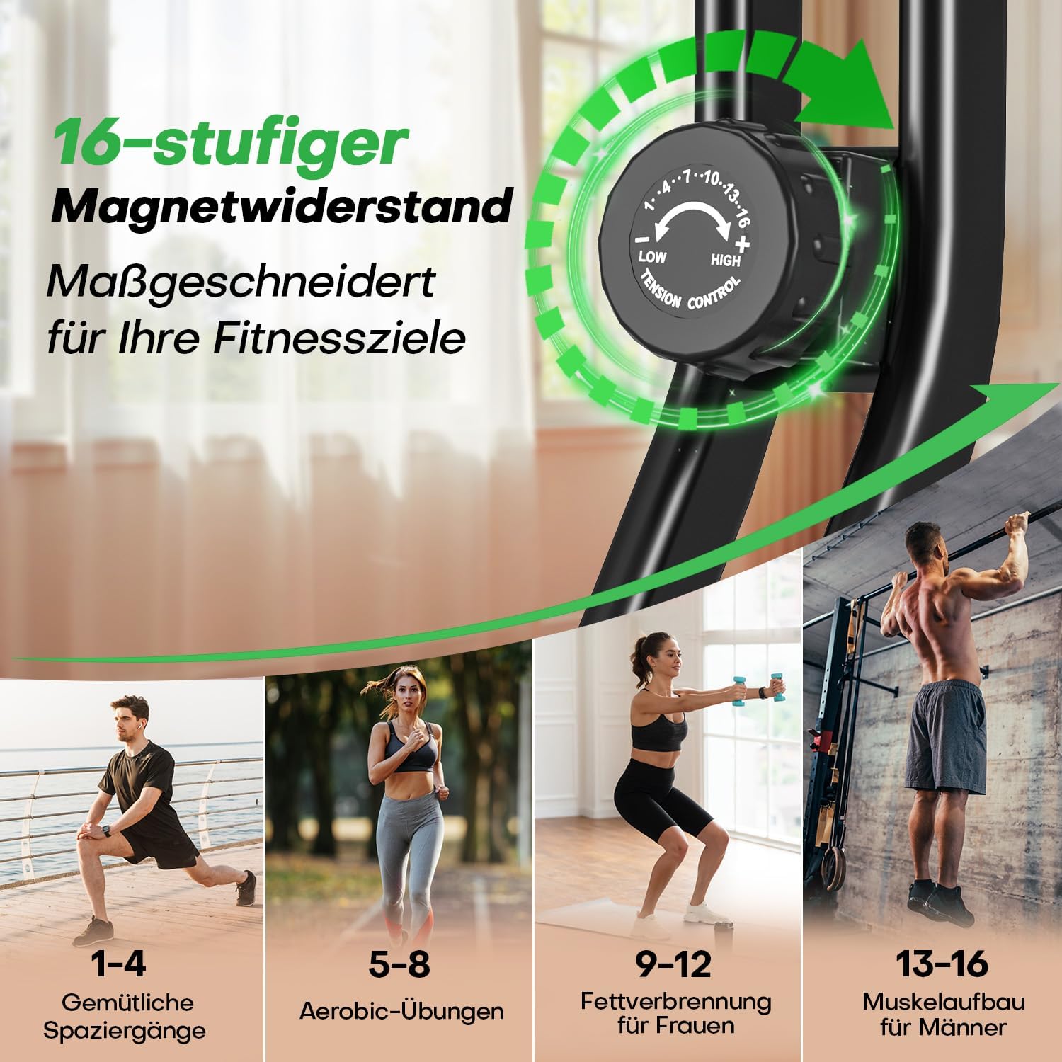 Heimtrainer Fahrrad Klappbar,VANNECT Hometrainer Fahrrad Klappbar,Ergometer Heimtrainer mit 16 Stufen Magnetwiderstand,Herzfrequenzsensor,LCD-Monitor & Komfort-Sitz für Zuhause & Büro,bis 150kg – Bild 2