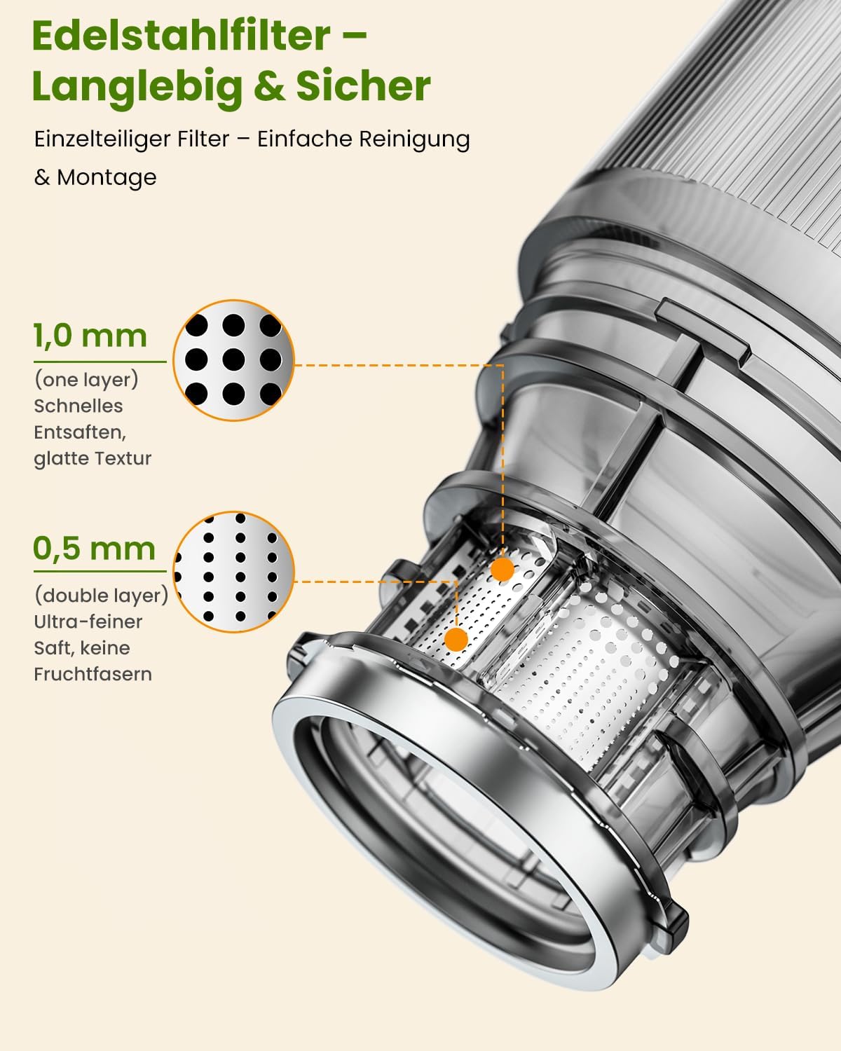 LINKChef Slow Juicer, Entsafter Gemüse und Obst, Testsieger mit 115 mm großem Entsafter, Kaltentsafter für ganze Früchte/Gemüse, Blitzreiniger, einfache Installation, BPA-frei, 200 W, Grün – Bild 3