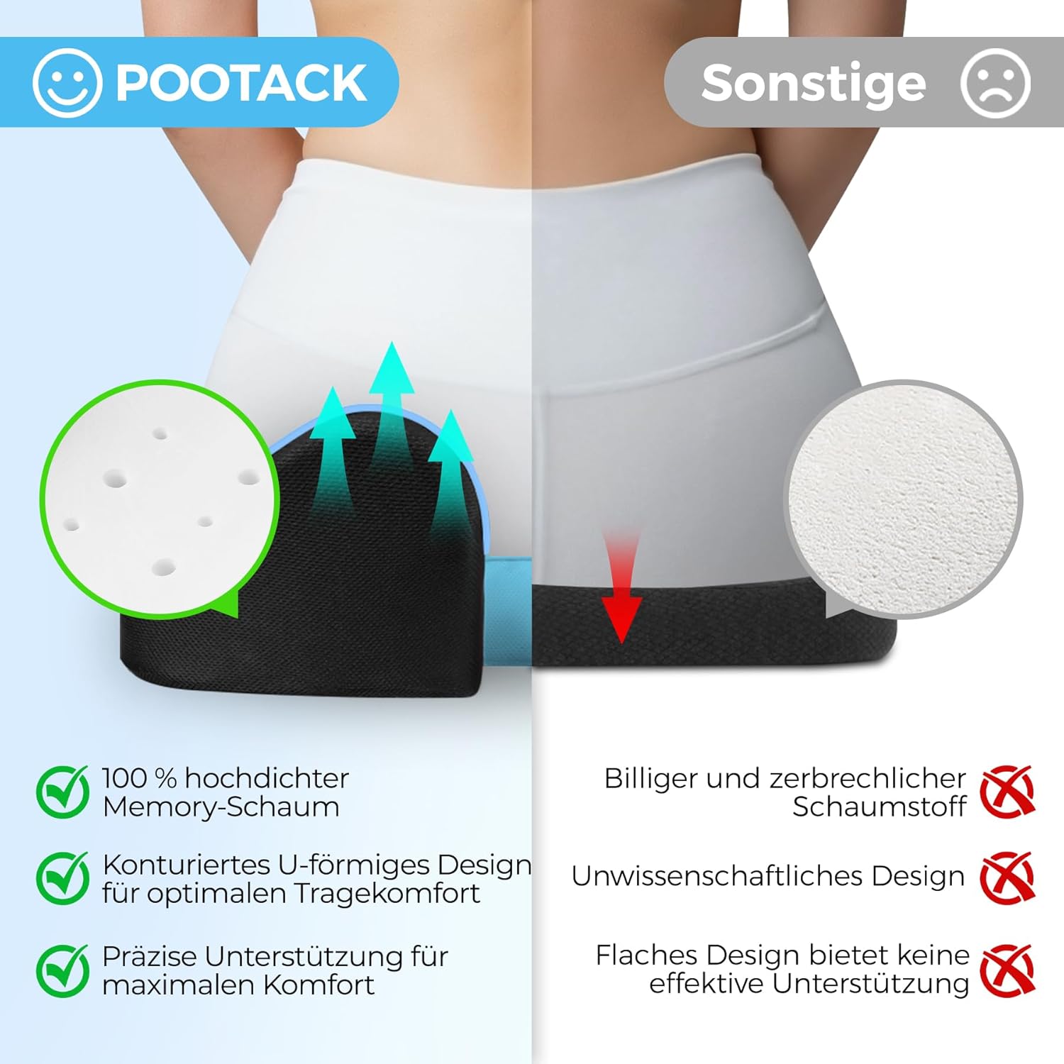 POOTACK Memory Foam-Sitzkissen – für Bürostuhl, Autositz, Rollstuhl und Heimbüro, weiche Sitzunterstützung mit atmungsaktivem Bezug – Bild 4