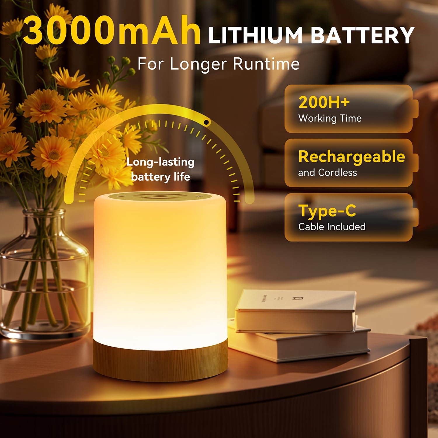 Auxmir Nachtlicht Nachttischlampe Touch Dimmbar mit 256 RGB-Farben 5 Modi 3000 mAh Tischlampe Kabellos USB Wiederaufladbar Timing-Funktion Tragbare LED-Lampe Stilllicht Kinder für Schlafzimmer Wohnen – Bild 4