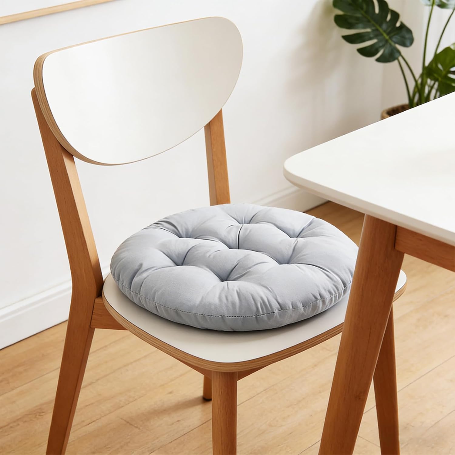 4er-Set Stuhlkissen rund 40 cm, bequemes Sitzkissen, gefülltes Sitzkissen, rundes Bodenkissen, Stuhlkissen für drinnen, draußen, Küche, Garten, Esszimmer, Wohnzimmer, Arbeitszimmer (Hellgrau) – Bild 7