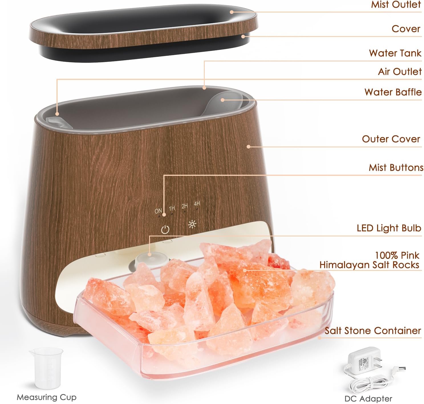 SALKING 2-in-1-Aromadiffusor & Salzreihe Pakistan Light, Flammeneffekt-Diffusor für ätherische Öle, Diffusor-Kühler-Nebel-Luftbefeuchter mit 3 Helligkeiten, 150 ml (Dunkles Holz) – Bild 7