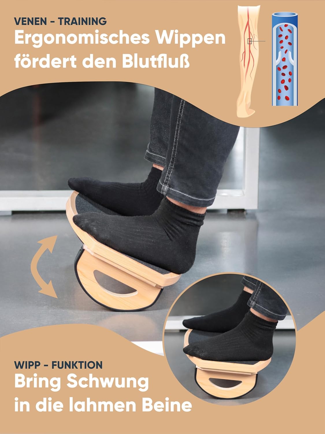 UNITURE Ergonomischer Fußstützen-Schreibtisch aus Holz (für eine bessere Sitzhaltung). Fußhocker, Fußstützen-Schreibtisch, Fußstütze, Fußstütze unter dem Schreibtisch, Fußstütze – Bild 2