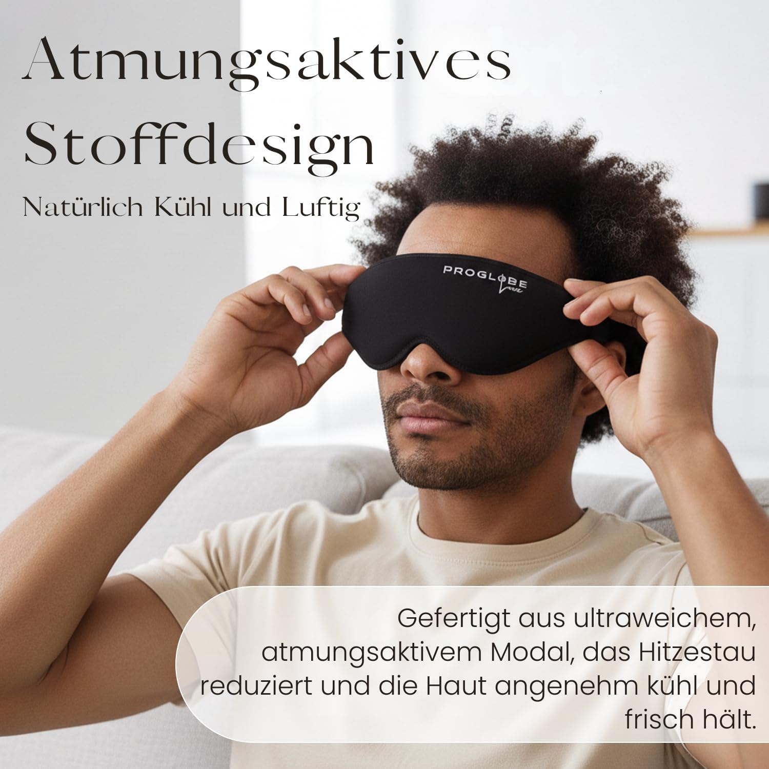 Proglobe Luxe Luxus-Schlafmaske für Rücken- und Seitenschläfer, 100 % blickdicht, 3D-Augenmaske mit druckfreien Augenhöhlen, wimpernfreundlich, weich und atmungsaktiv, Schwarz – Bild 4