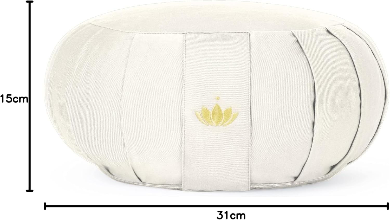 Lotuscrafts Zafu Zen Meditationskissen, Yogakissen, Sitzhöhe 15 cm, Yoga Zafu Kissen mit Dinkelfüllung, waschbarer Bezug aus Bio-Baumwolle, GOTS zertifiziert, mit Stickerei – Bild 8