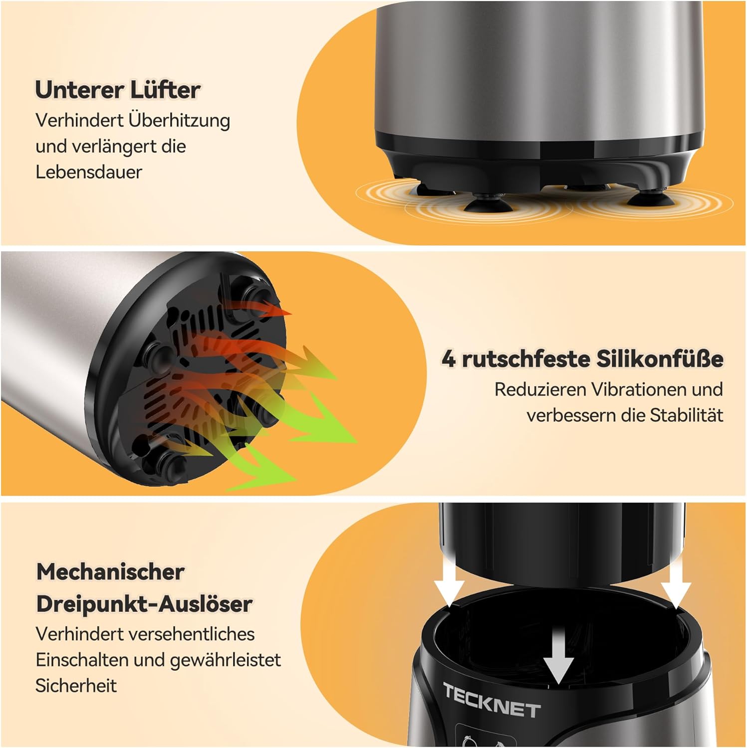 TECKNET 1000 W Smoothie Maker, Smoothie Mixer mit 2 BPA-freien Bechern (500 ml & 150 ml), Standmixer klein mit Kreuzklingen aus 304 Edelstahl, Smoothie Maker to Go für Milchshakes & Smoothie & Babynahrung – Bild 6