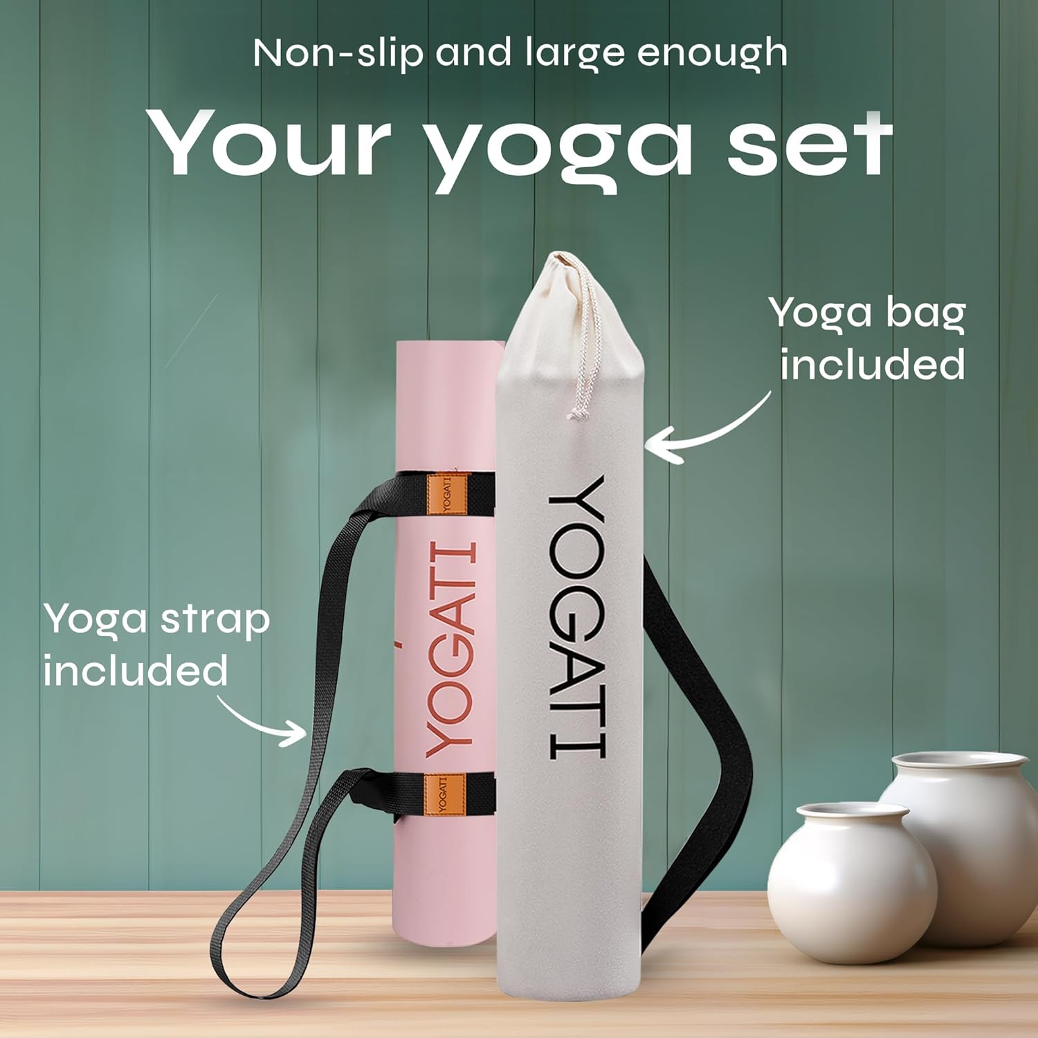 YOGATI® Yogamatte rutschfest Naturkautschuk mit Tasche - Yoga Matte groß mit Markierung, Sportmatte breit, Ideal für Fitness, Pilates und Gym Workout, Fitnessmatte Rutschfest für Damen – Bild 2