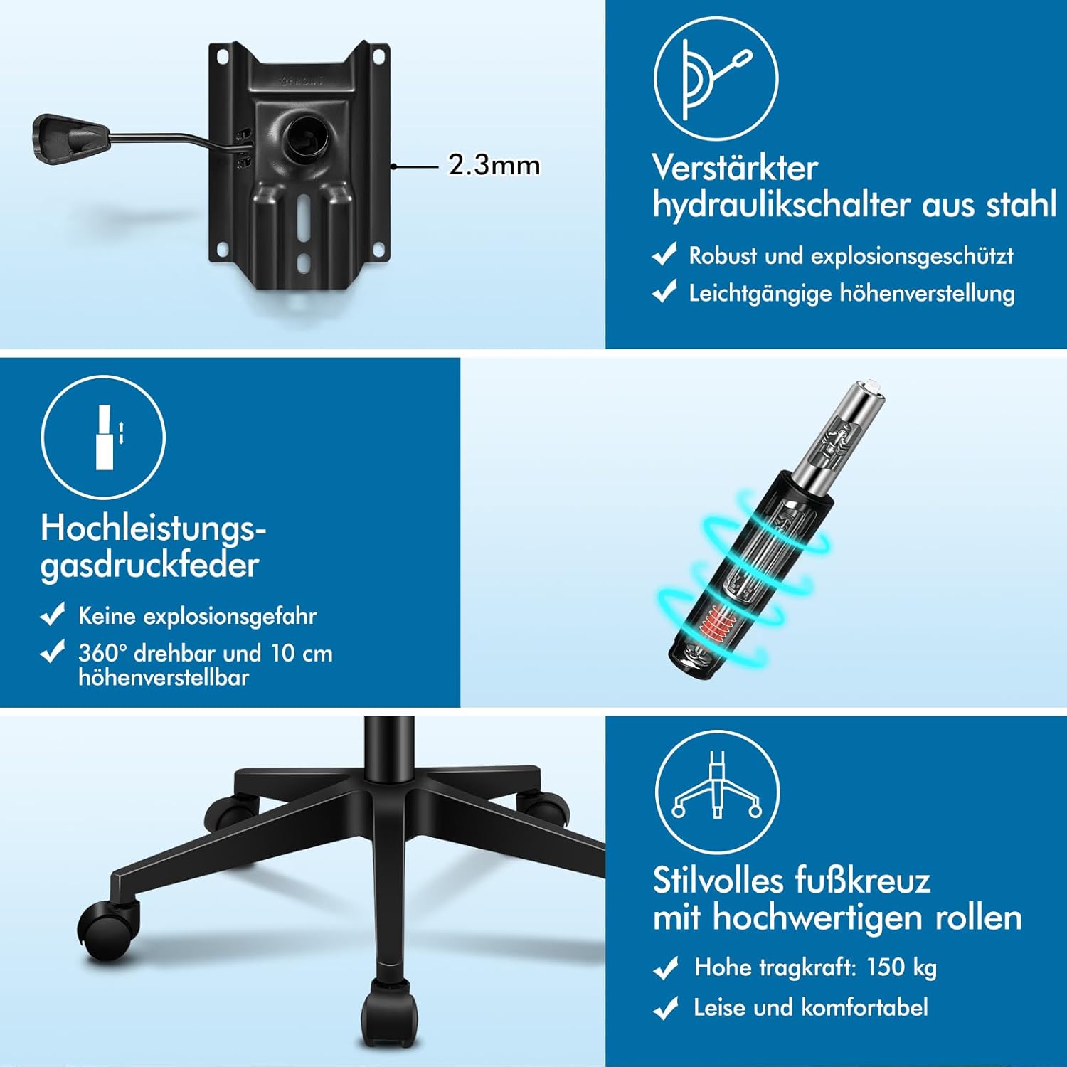 ALFORDSON Ergonomischer Büro-Schreibtischstuhl, Computerstuhl mit dynamischer Lordosenstütze, neigbarer Drehstuhl mit hochklappbarer Armlehne, Schwarz – Bild 8