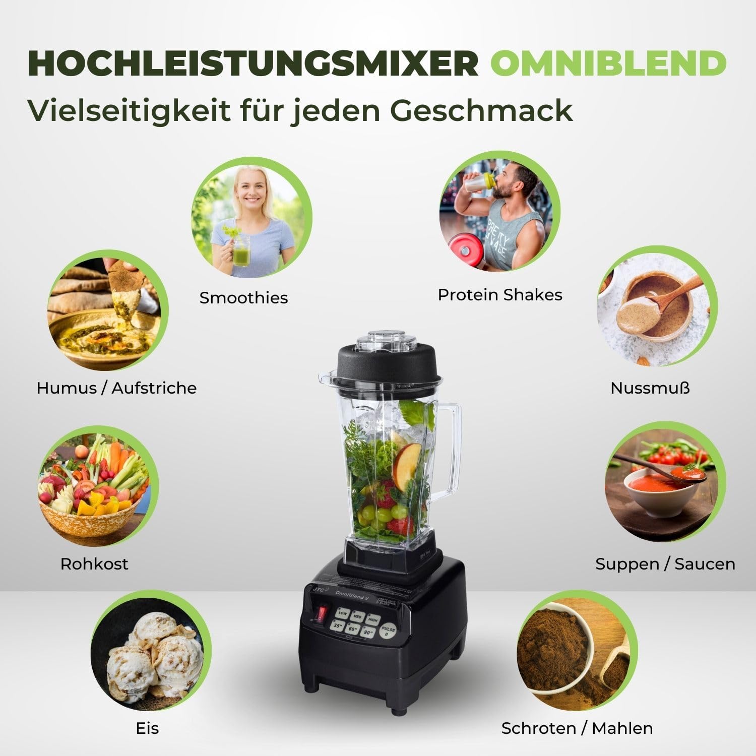 OmniBlend Smoothie Maker 2L in Schwarz I Smoothie Mixer inklusive BPA-freiem Behälter & 6-Klingen-System aus Edelstahl I Mixer Smoothie Maker ideal für grüne Smoothies I Standmixer mit 3 PS Motor – Bild 2