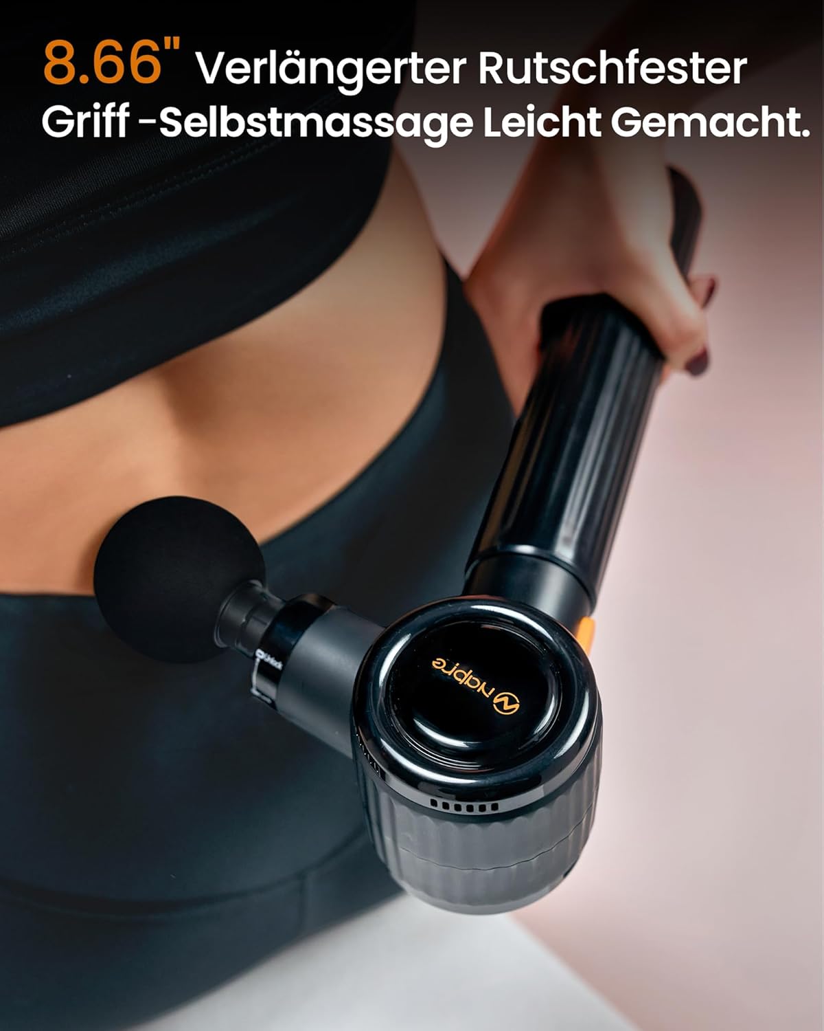 Napre Massagepistole, Massagepistole mit Verlängerungsgriff und 3 verstellbaren Winkeln, Muskel-Percussion-Massagegerät für Rücken/Nacken/Schulter-Entspannung, Handmassagegerät, Schwarz – Bild 3