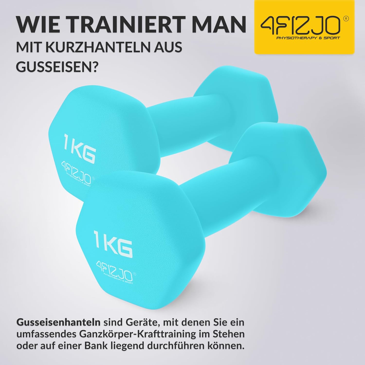 4FIZJO Klassisches Hantelset, Gusseisenhanteln mit Neoprenbeschichtung, Hanteln, Gewichte, Hantel Damen, angenehme Haptik, Aerobic, Ausdauer- und Rehabilitationstraining – Bild 3