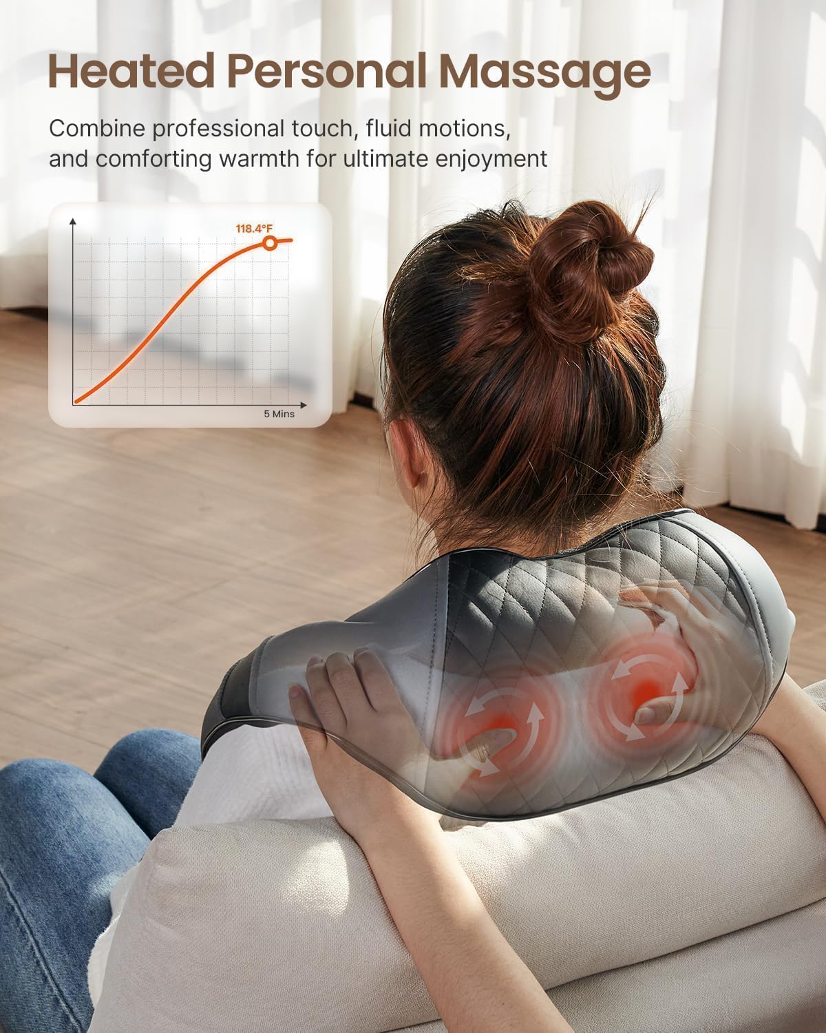 RENPHO Massagegerät Schulter Nackenmassagegerät mit Wärme, Shiatsu Massagegerät mit 3D-Massage von tiefem Gewebe, Massage für Nacken, Rücken, Beine, Füße, Geschenke für Frauen, Geschenke für Männer – Bild 2