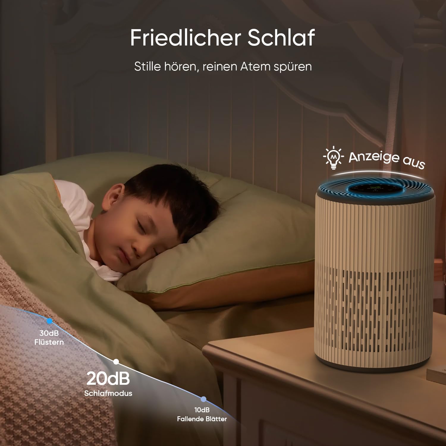 DAYETTE Tragbarer Luftreiniger für Allergiker mit Duftschwamm und blauem Nachtlicht, Timer, Schlafmodus (20 dB), HEPA-Luftfilter gegen Schimmel, Staub, Pollen, Gerüche, Tierhaare – Bild 5