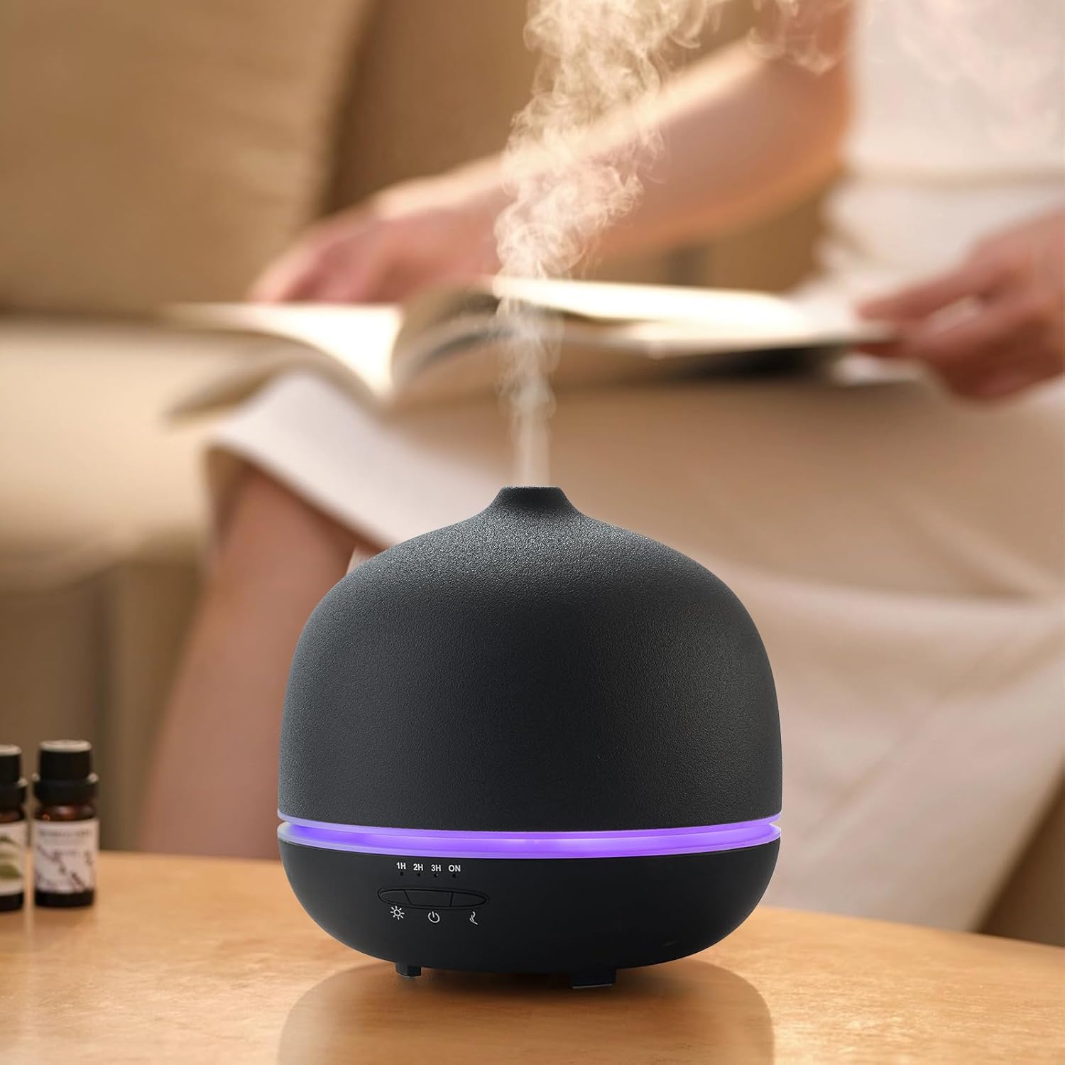 JESMAY Keramik-Aromadiffusor für ätherische Öle, 500 ml, schwarzer Luftbefeuchter, 7-Farben-Umgebungslichtstreifen, mit Timer, automatische Abschaltung ohne Wasser – Bild 5