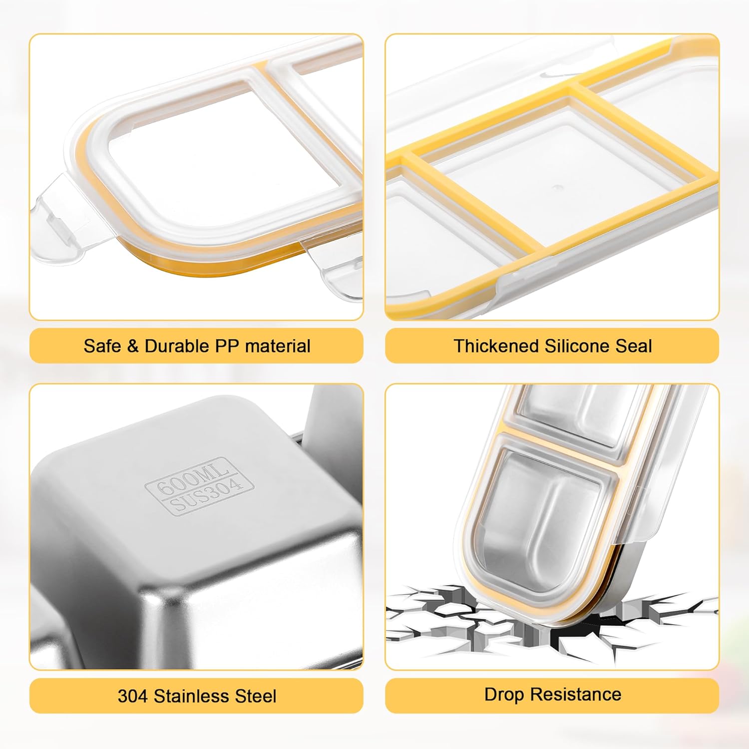 Fentar 2 Stück Snackboxen mit Fächern, Edelstahl, auslaufsichere Snackbox mit Fächern, spülmaschinenfest, Lunchbox, Kinder-Meal-Prep-Boxen, Bento-Box, Edelstahl-Snackboxen mit Deckel für Schule, Arbeit, Camping – Bild 5