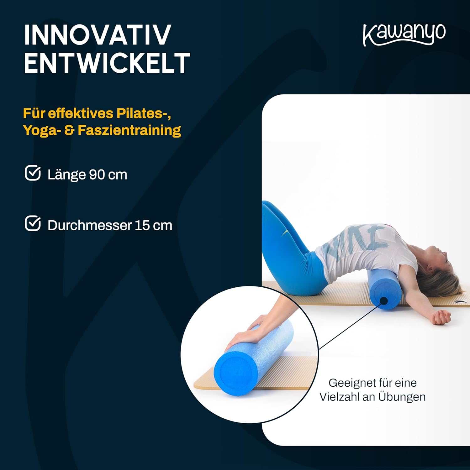 Pilates-Rolle für Stabilitäts- & Gleichgewichtsübungen – Übungshilfe für das Pilates-Training – Yoga-Rolle aus Hartschaum für Yoga, Pilates, Fitness, Gymnastik, Rehabilitation & Therapie – Bild 5