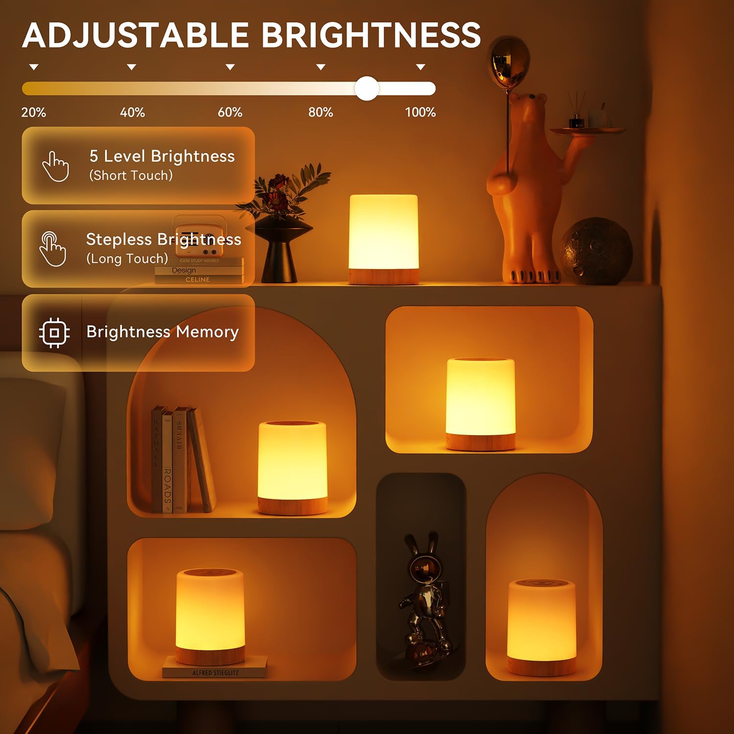 Auxmir Nachtlicht Nachttischlampe Touch Dimmbar mit 256 RGB-Farben 5 Modi 3000 mAh Tischlampe Kabellos USB Wiederaufladbar Timing-Funktion Tragbare LED-Lampe Stilllicht Kinder für Schlafzimmer Wohnen – Bild 3
