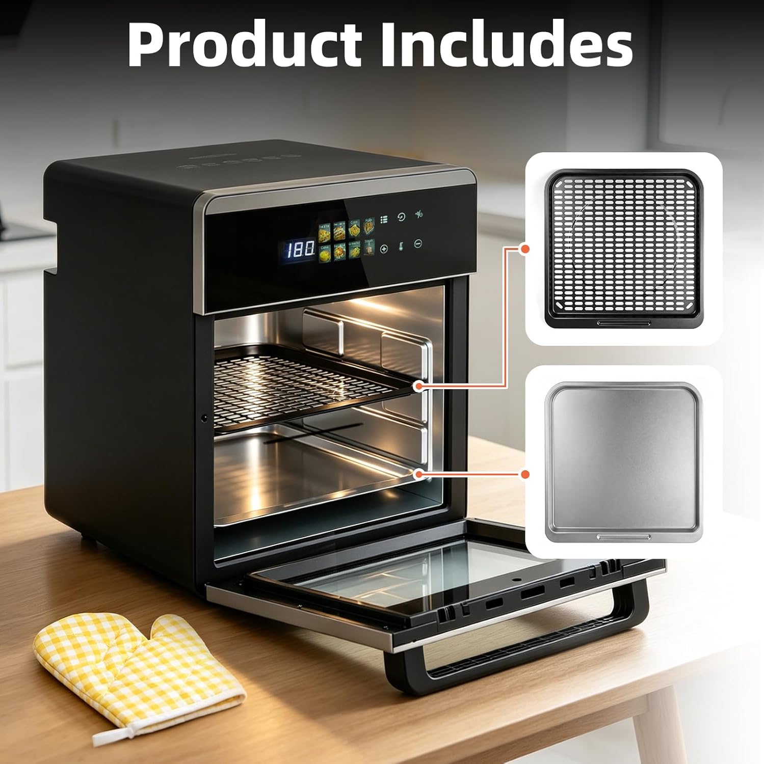 Heißluftfritteuse, 16 Liter, Edelstahl, 8-in-1-Multifunktionsofen, Heißluftfritteuse und Backofen, Airfryer, Grillen, Backen, inklusive Backblech, Trockenblech, Ofenrost, Edelstahl – Bild 7