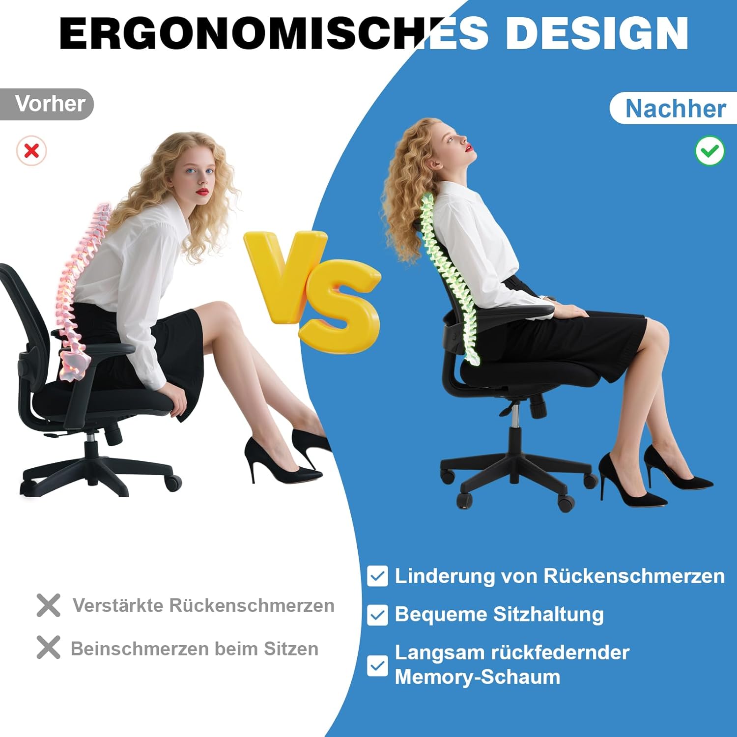 Lendenkissen, Lendenkissen Auto, Lordosenstütze, Rückenkissen, Memory-Schaum, ergonomisches Rückenstützkissen für Zuhause, Büro, Auto, Schwarz – Bild 6
