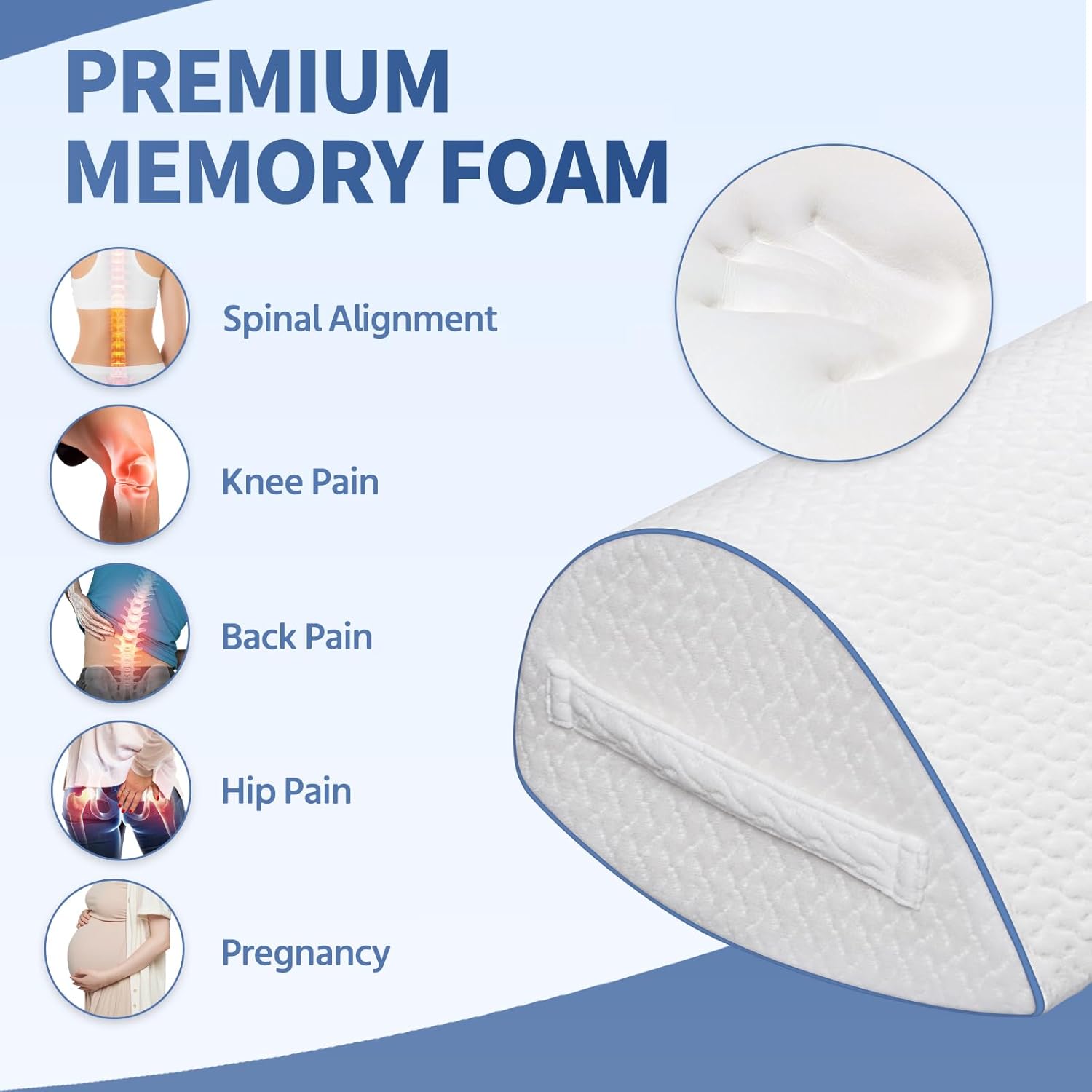 pozico Kniekissen für Seitenschläfer – Ergonomisches Beinkissen mit Memory-Schaum – Lagerungskissen für Knie, Beine und Rücken – Nackenrolle mit Tragelasche und waschbarem Bezug – Bild 2