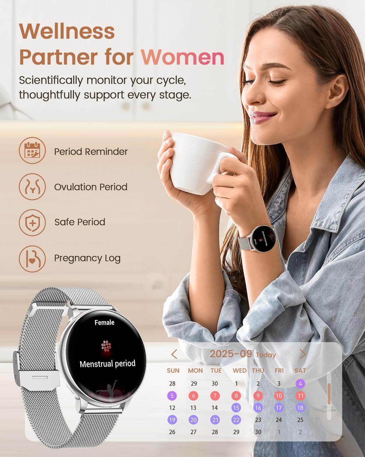 RUXINGX Damen Smartwatch, 1,27 Zoll Smartwatch rund mit Telefonfunktion, 24H SpO2 Herzfrequenzmesser, Fitnessuhr mit Schlafmonitor, 126 Sportmodi, Schrittzähler IP68 für iOS Android, Geschenkuhren für Damen, Silber – Bild 4