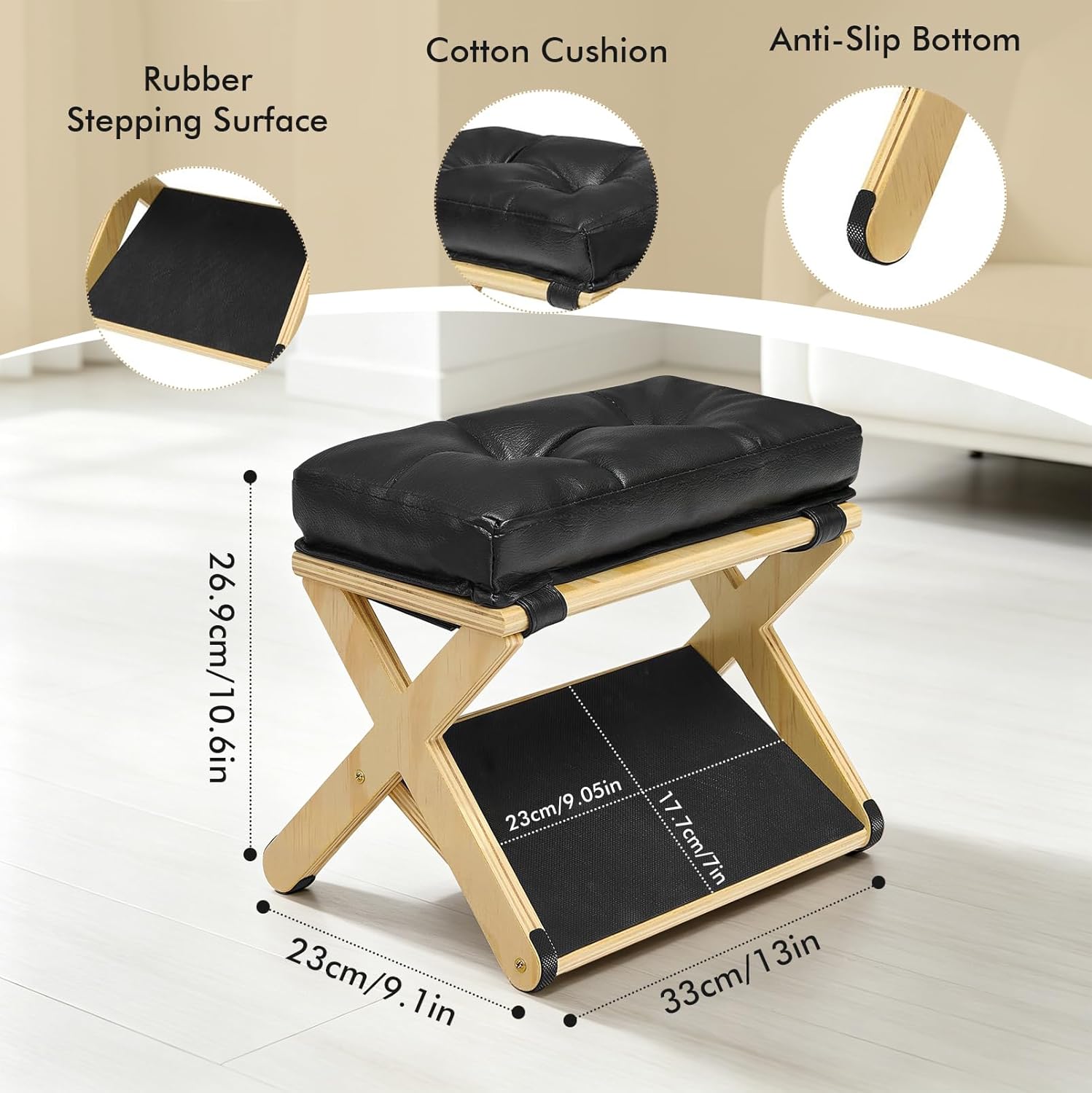 2-in-1 Fußstütze Schreibtisch, Höhenverstellbarer Fußhocker, Ergonomischer Fußhocker aus Holz mit Weichem, Rutschfester Fußhocker für Büro Auto, Ottoman Fußstütze Stuhl für Vanity – Bild 4