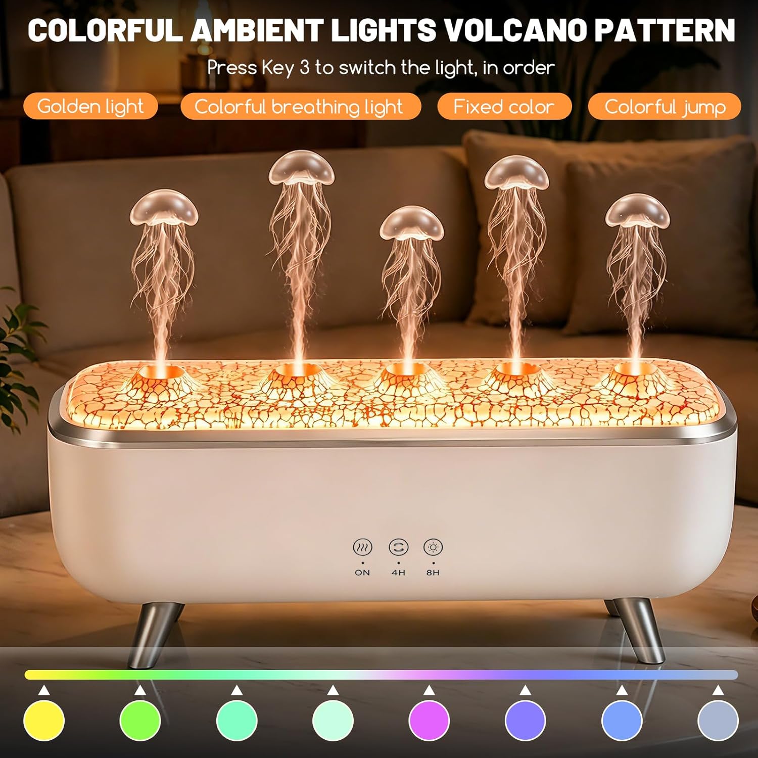 Aroma Diffuser mit Quallenförmigem Nebel & Fernbedienung, Luftbefeuchter Schlafzimmer Leise mit 7-Farben LED & 4/8H Timer Luftbefeuchter für Ätherische Öle Raumbefeuchter Aromatherapie für Yoga Meditation – Bild 5