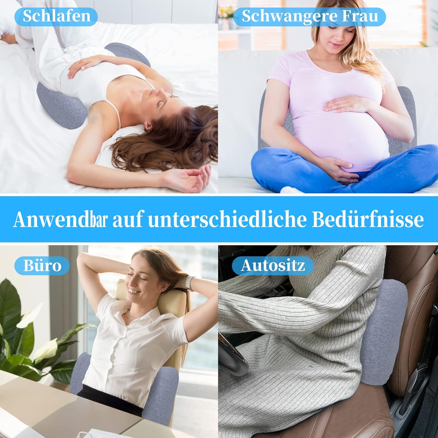 SAHEYER Lendenkissen Orthopädisches Memory Foam Lendenkissen, Ergonomisches Rückenkissen & Lendenwirbelstütze für Bett, Sofa, Stuhl, Auto und Bürostuhl, Grau – Bild 6