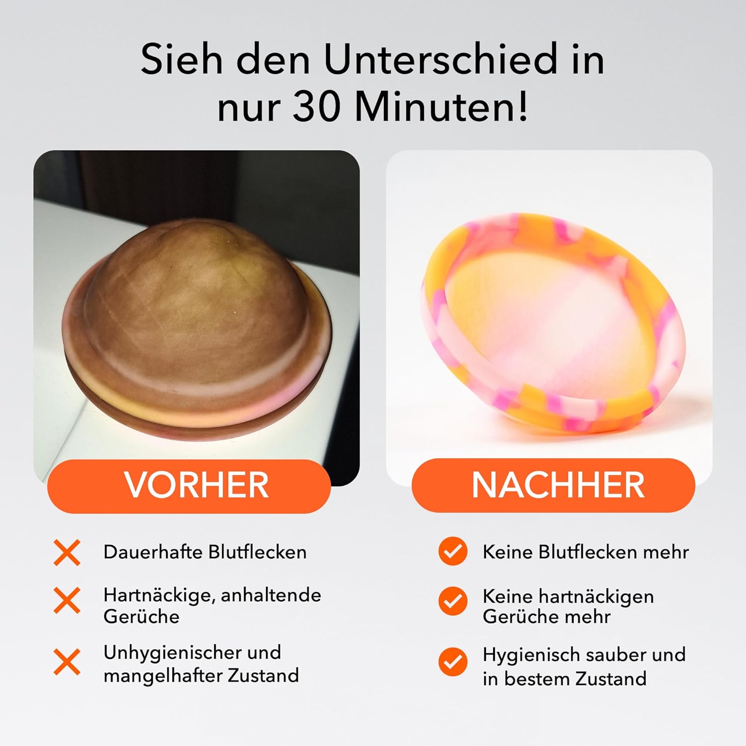 PERIOD Disk Tabs – Natürliche Reinigung für Menstruationstassen und Menstruationsscheiben – Entfernt hartnäckige Flecken und Gerüche, ohne die Bandscheiben und Tassen zu beschädigen – 6-Monats-Vorrat – Bild 6